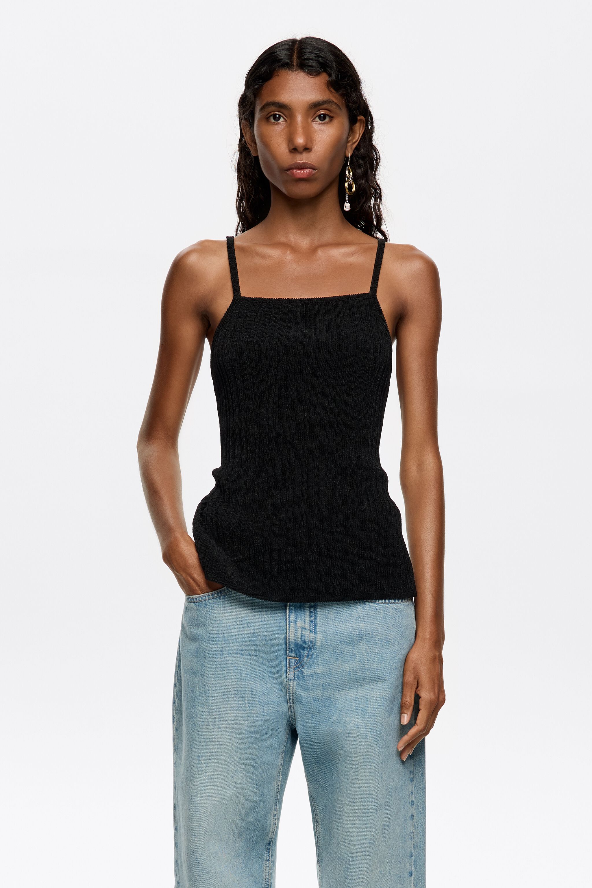 Black open back knit top