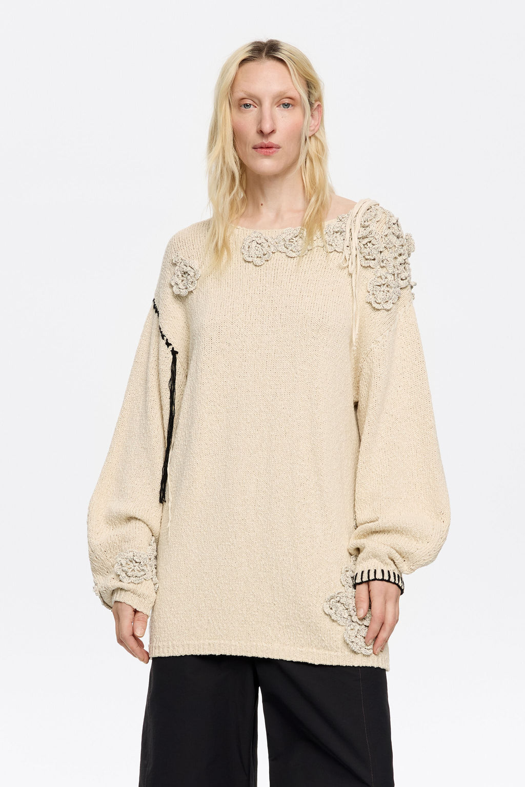 Sand floral crochet sweater