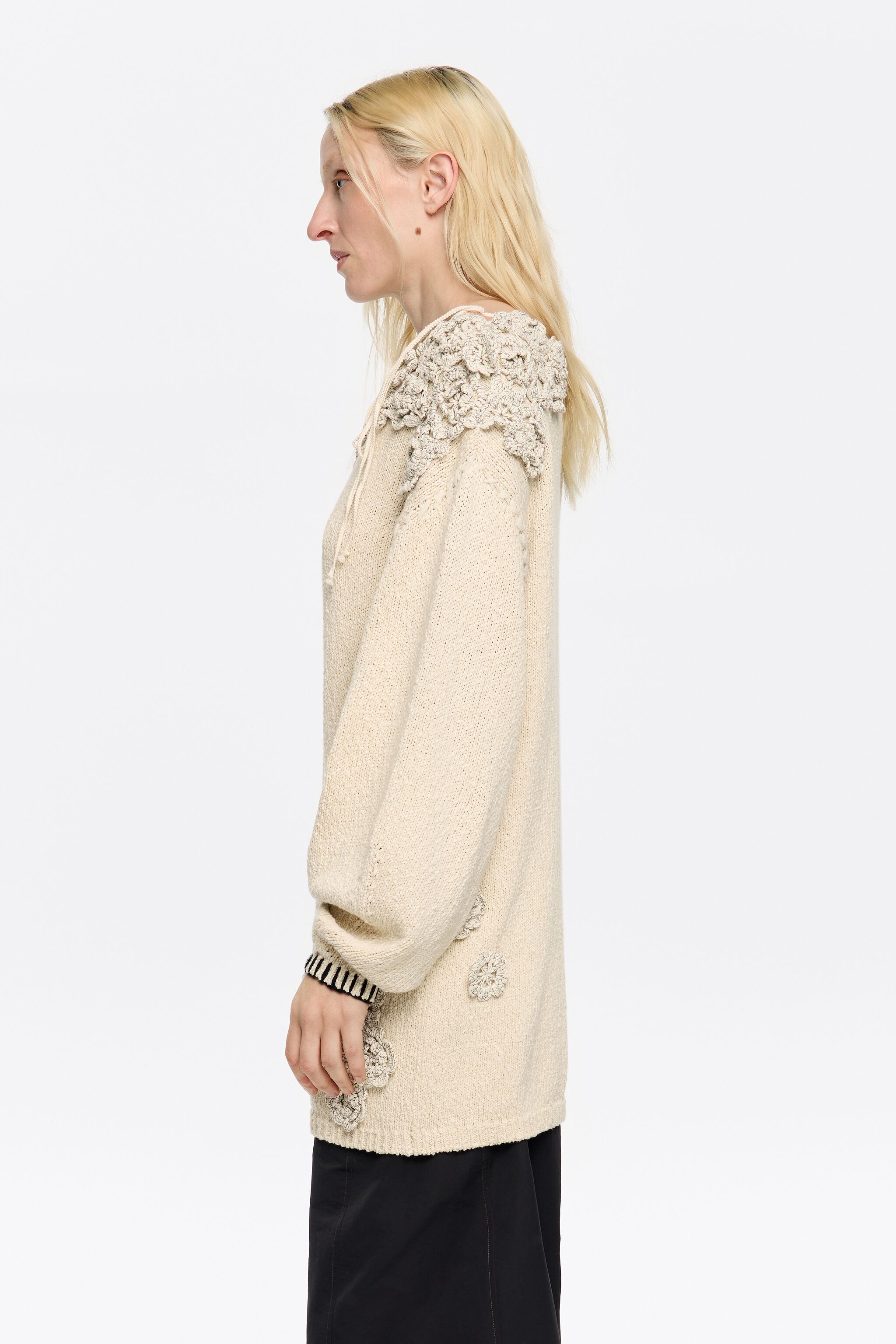 Sand floral crochet sweater