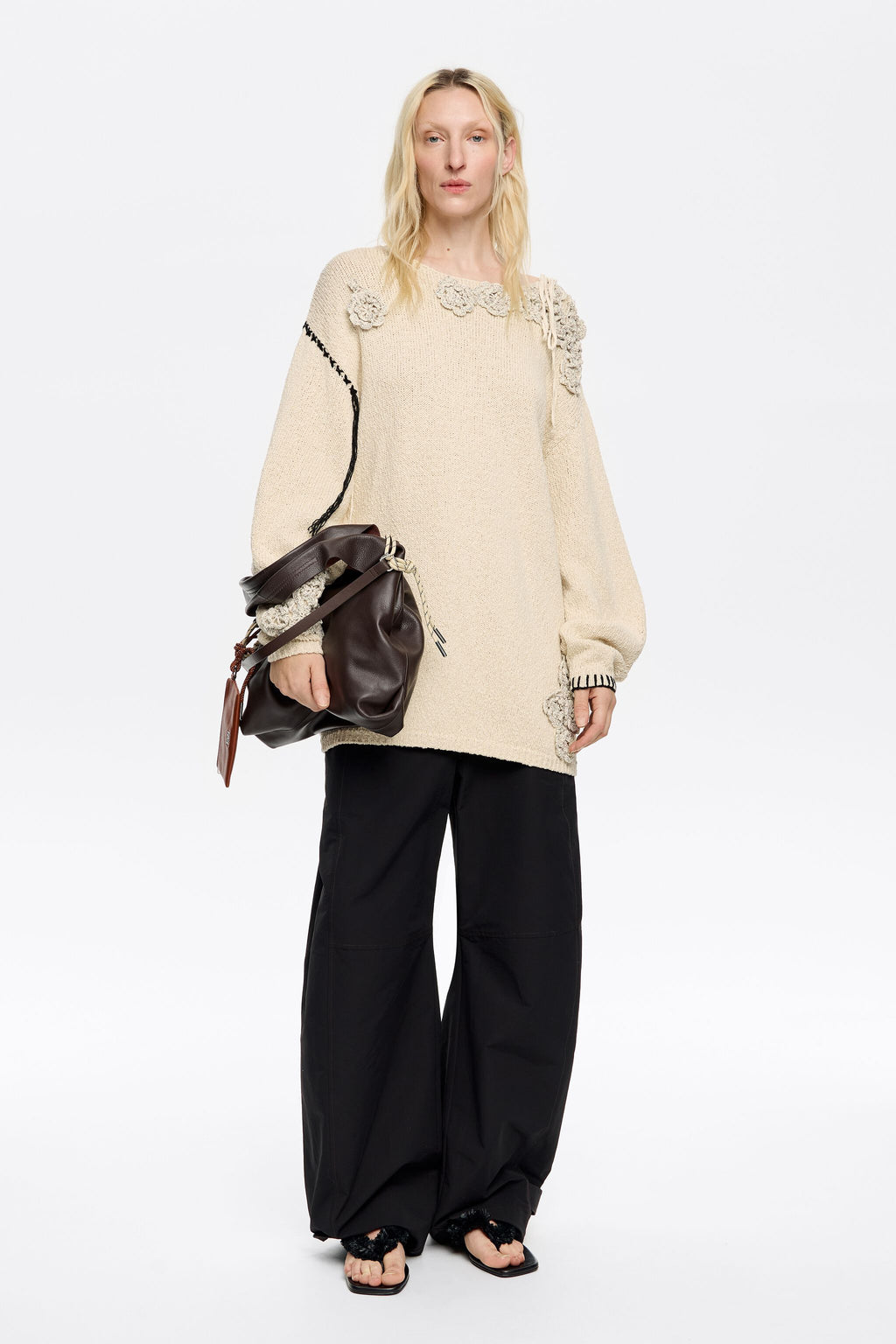 Sand floral crochet sweater