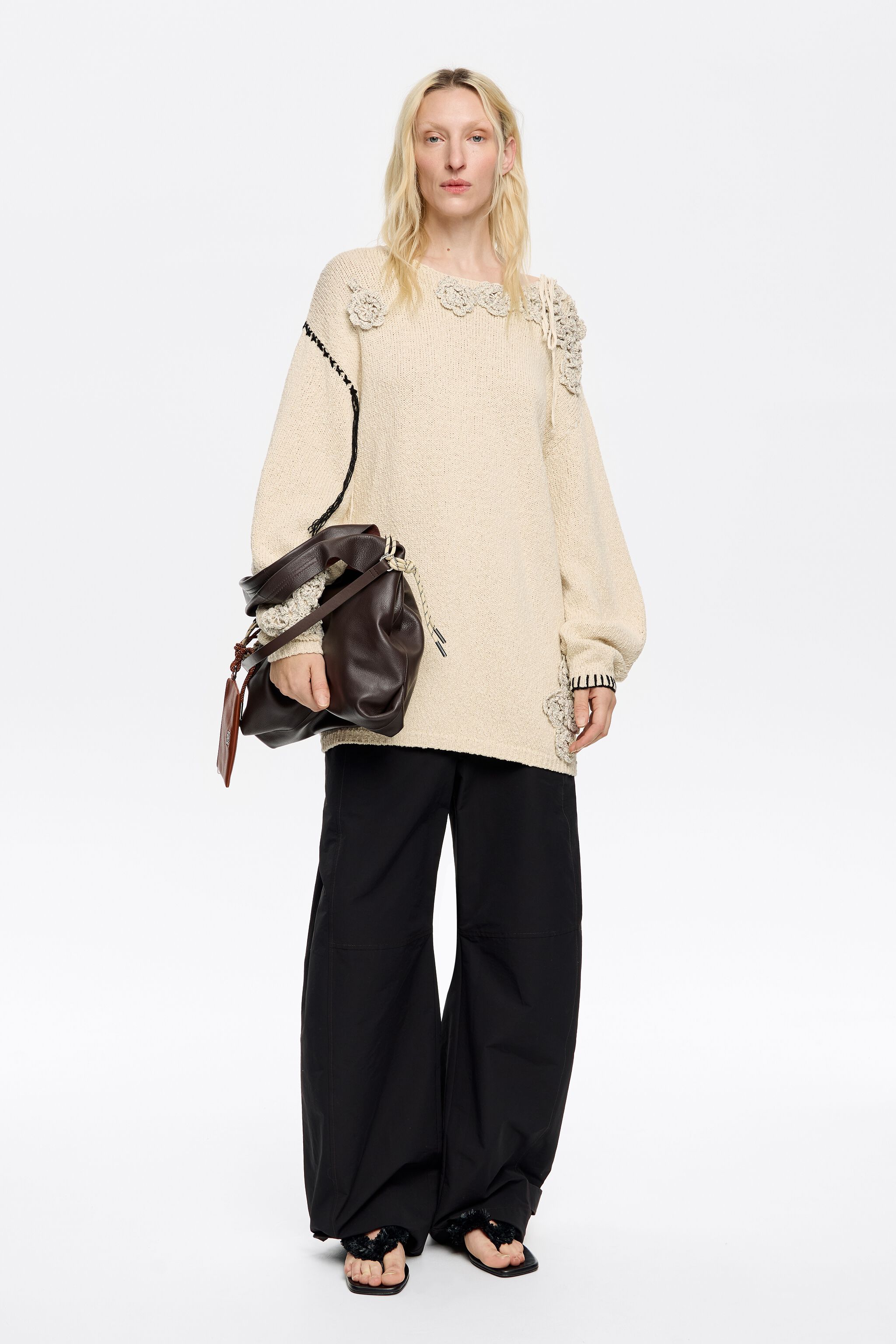 Sand floral crochet sweater