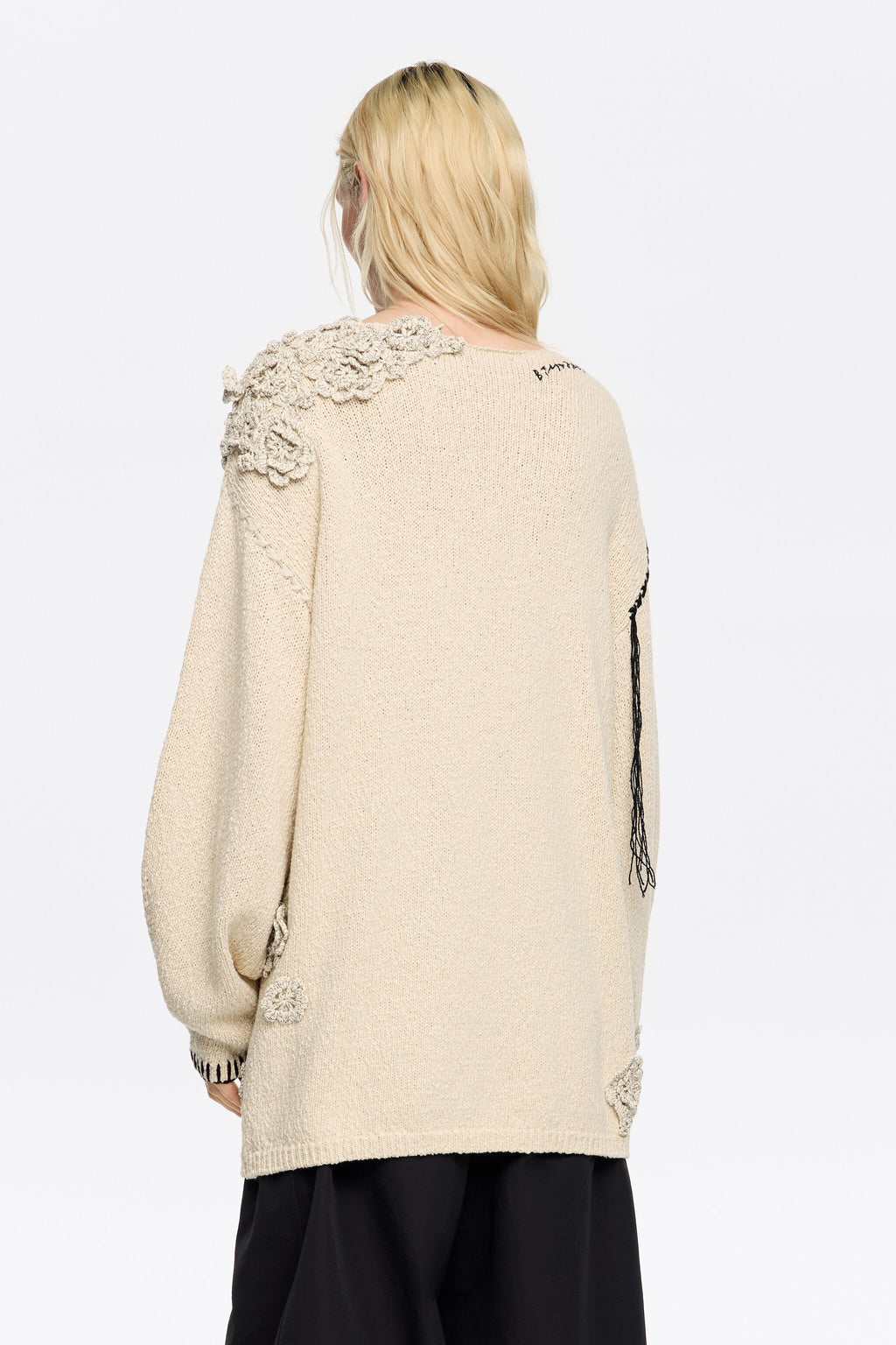 Sand floral crochet sweater