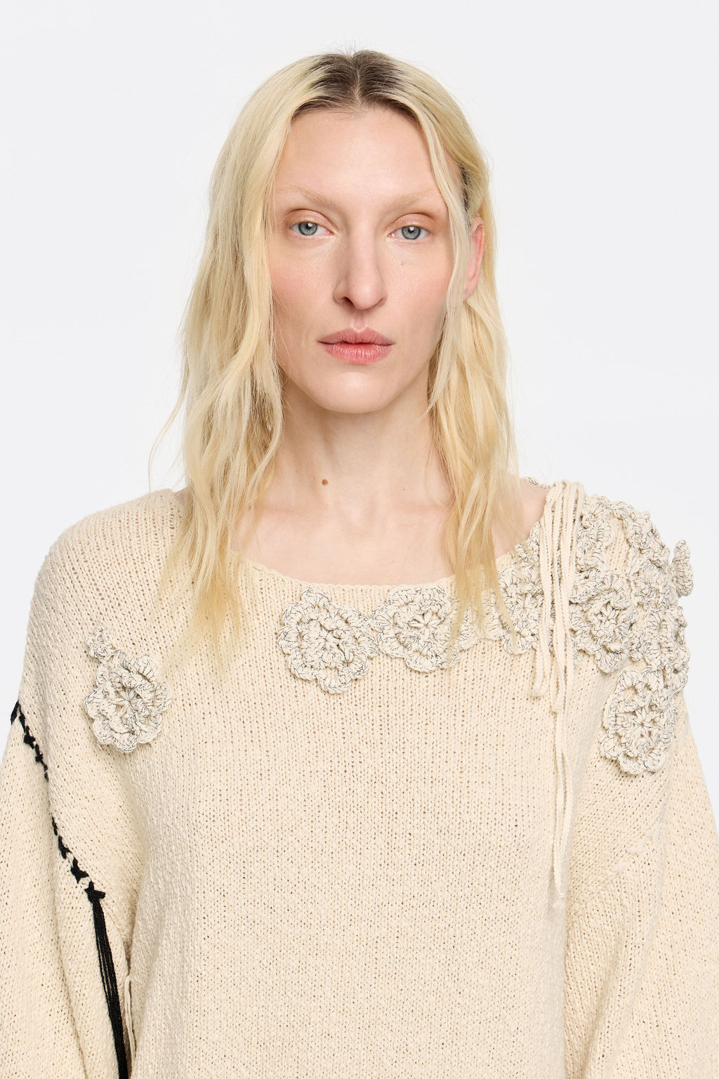 Sand floral crochet sweater