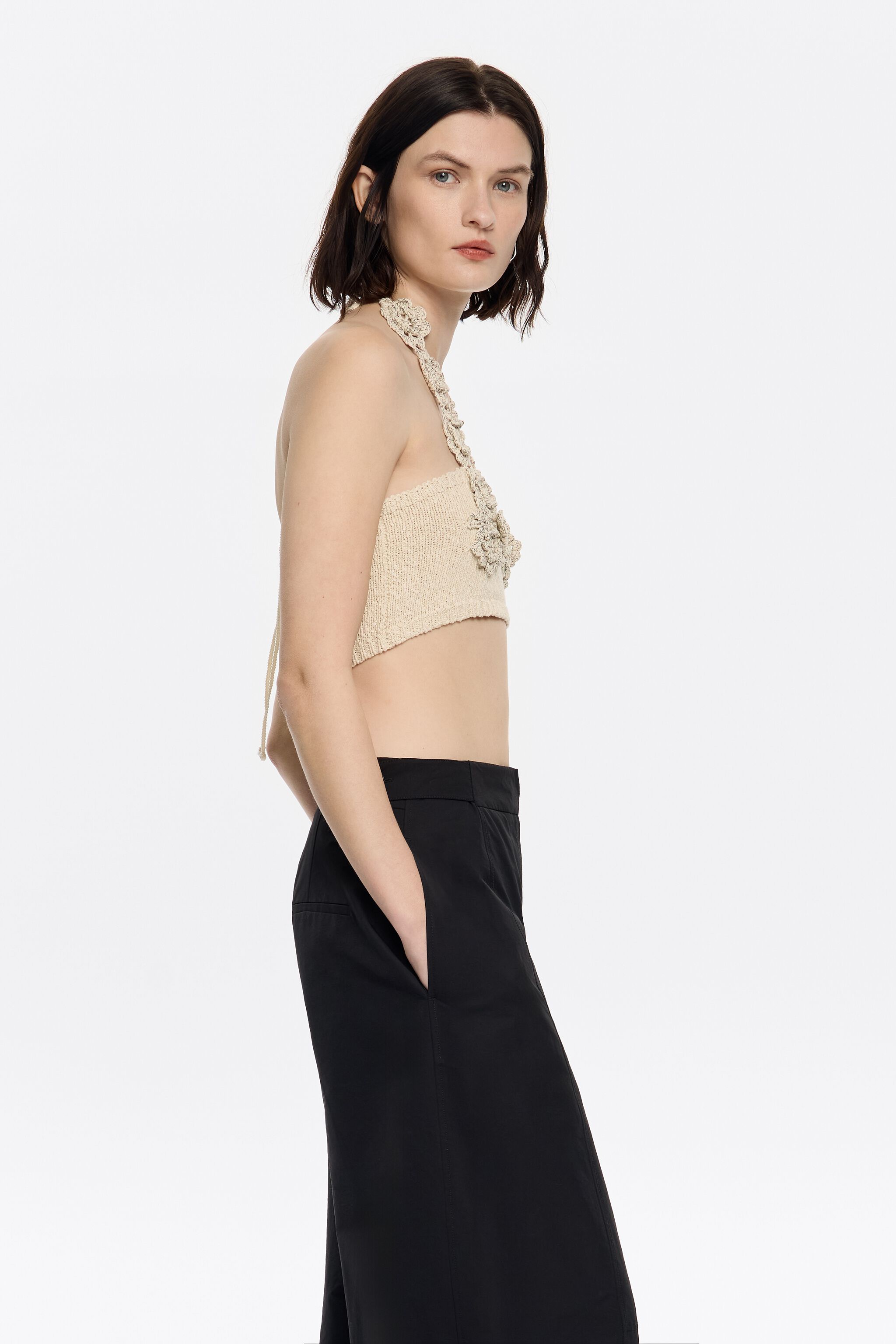 Sand floral crochet top