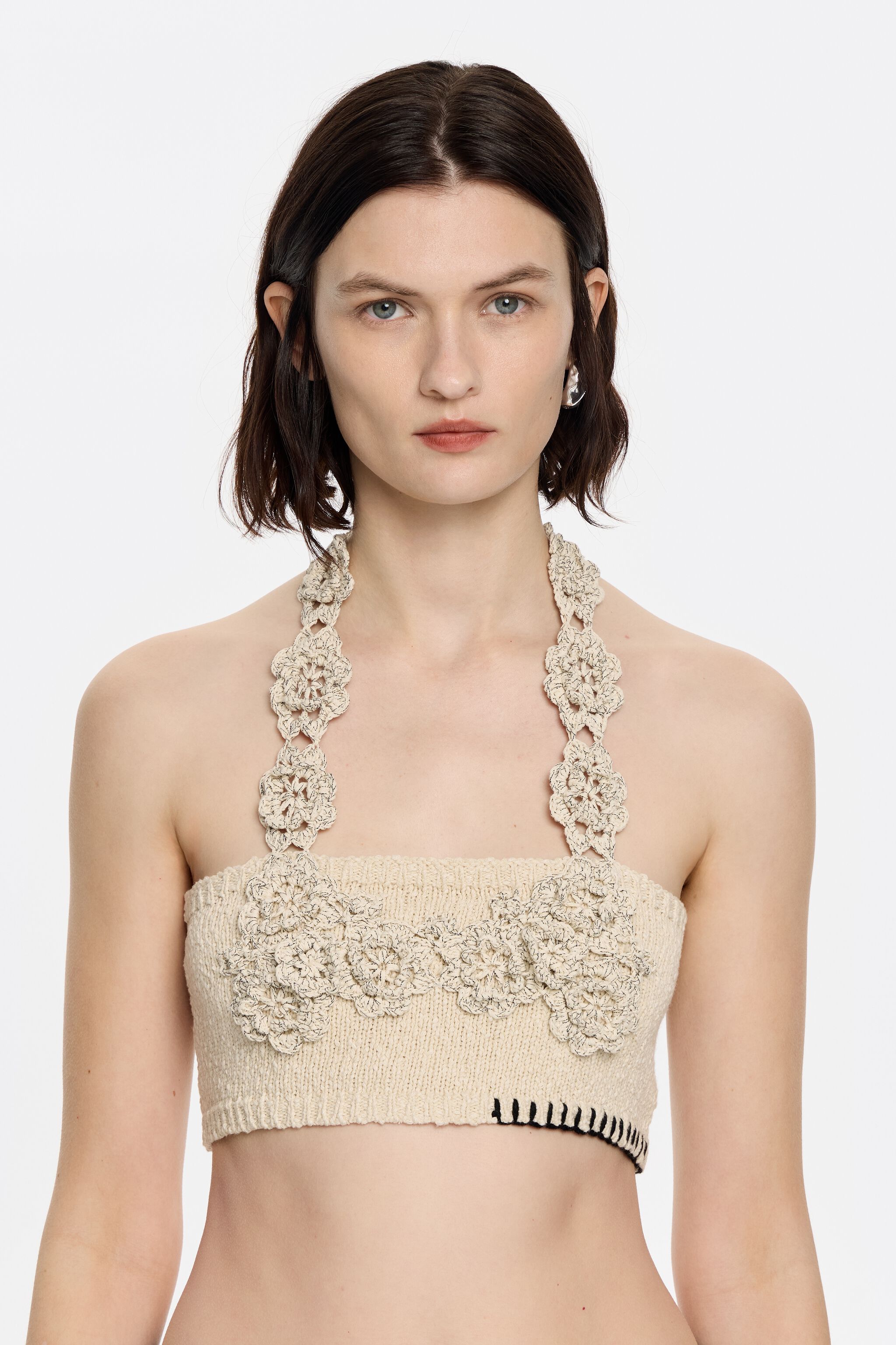 Sand floral crochet top