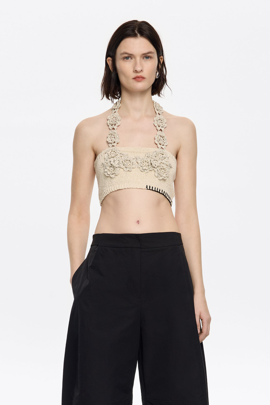 Sand floral crochet top