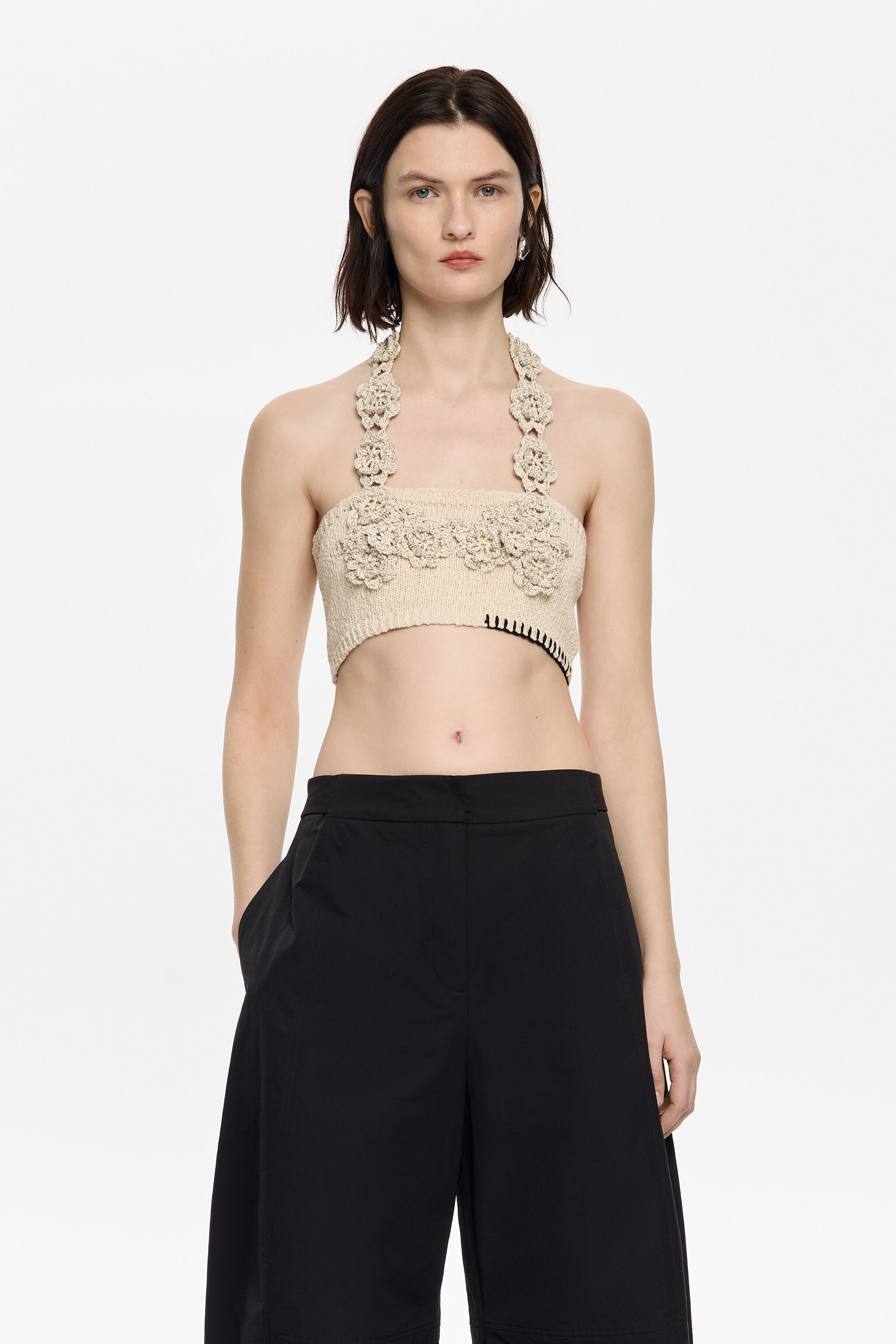 Sand floral crochet top