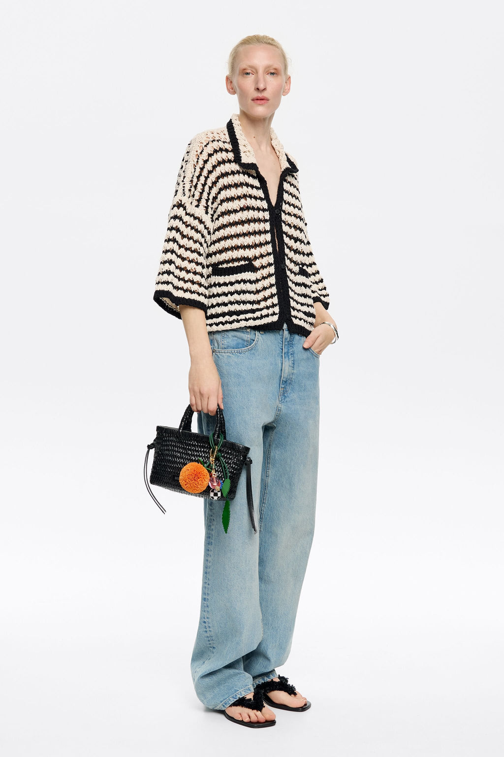 Striped cotton straight cardigan