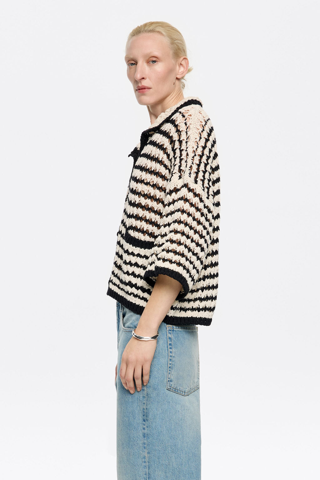 Striped cotton straight cardigan