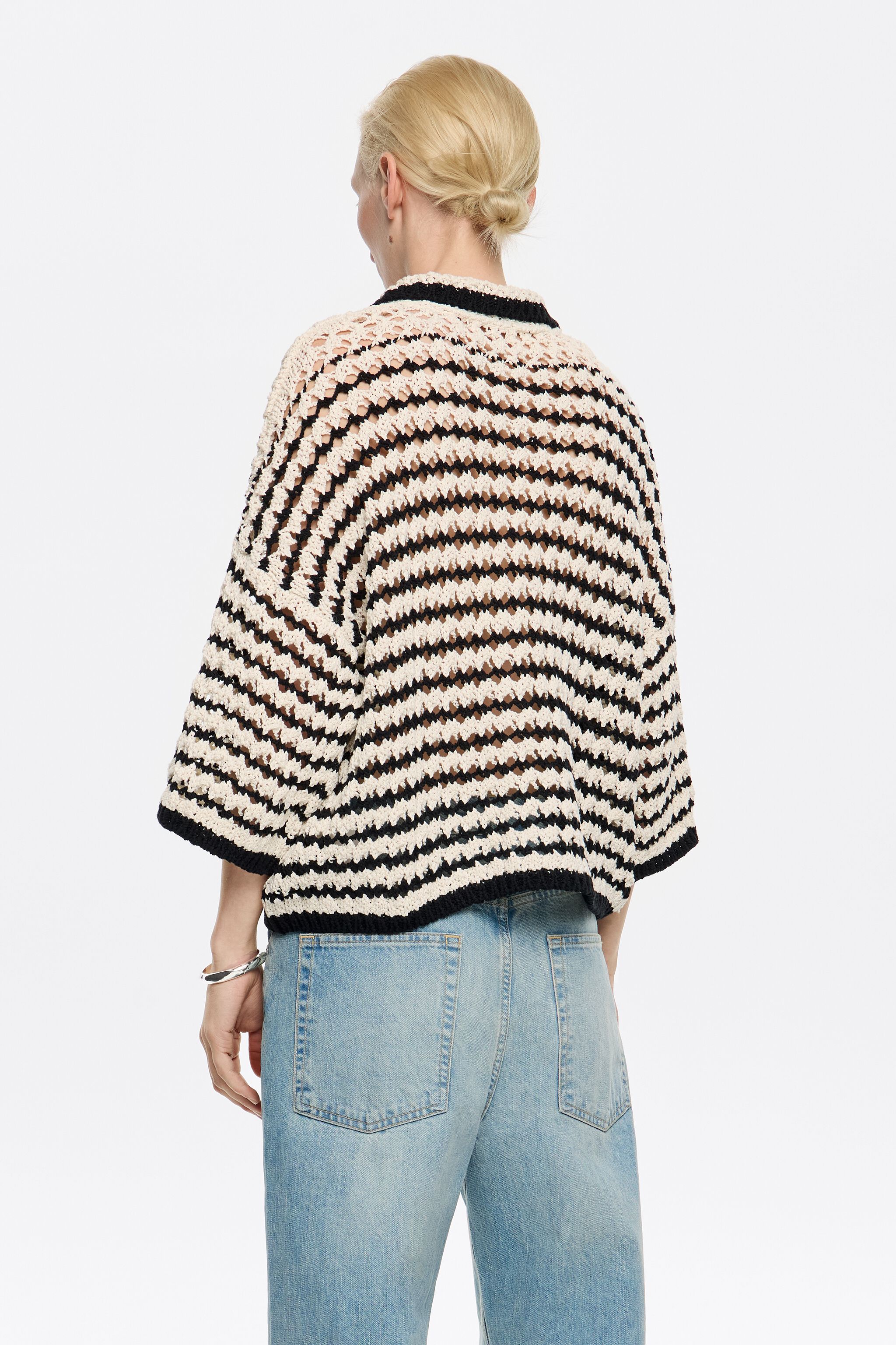 Striped cotton straight cardigan