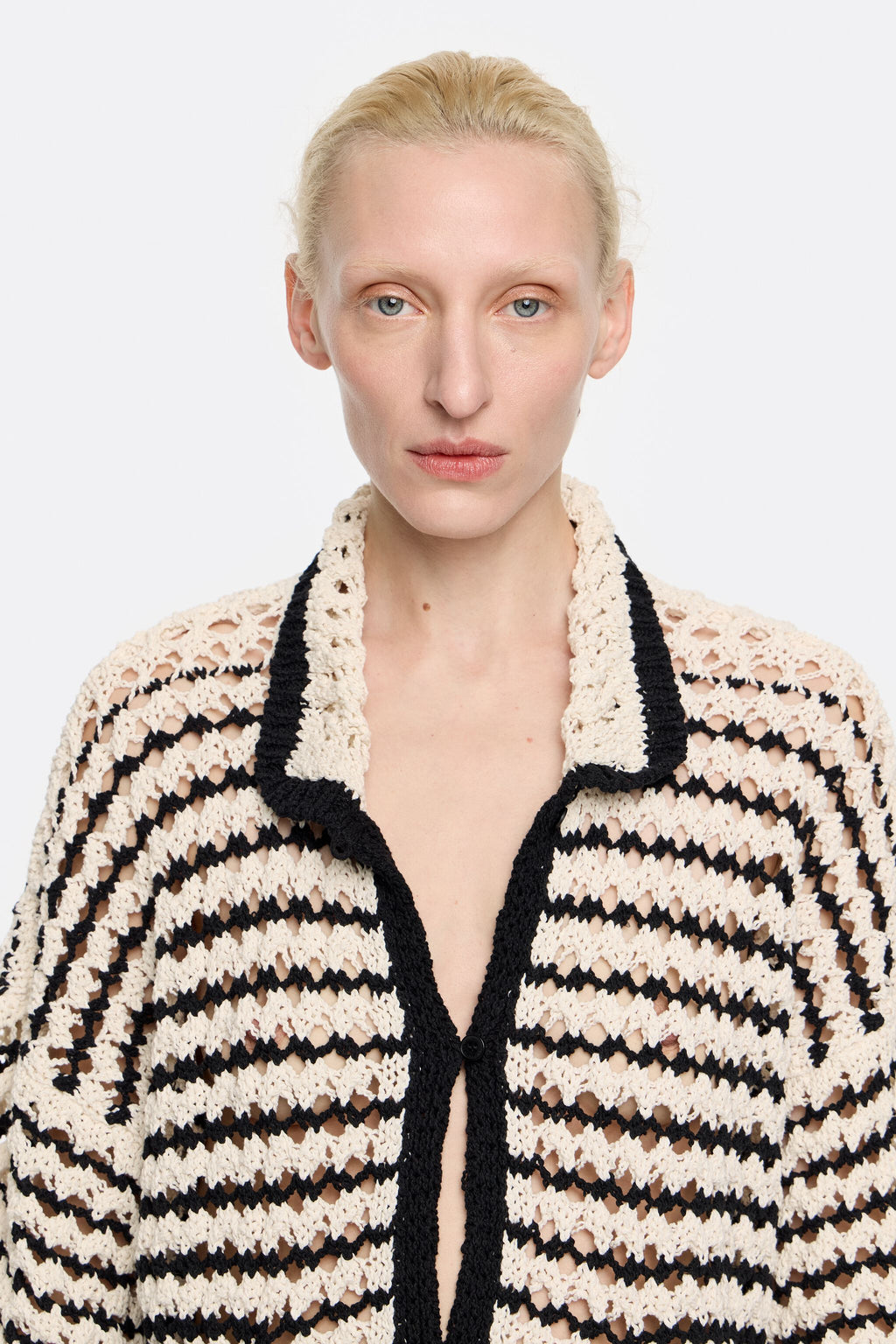 Striped cotton straight cardigan