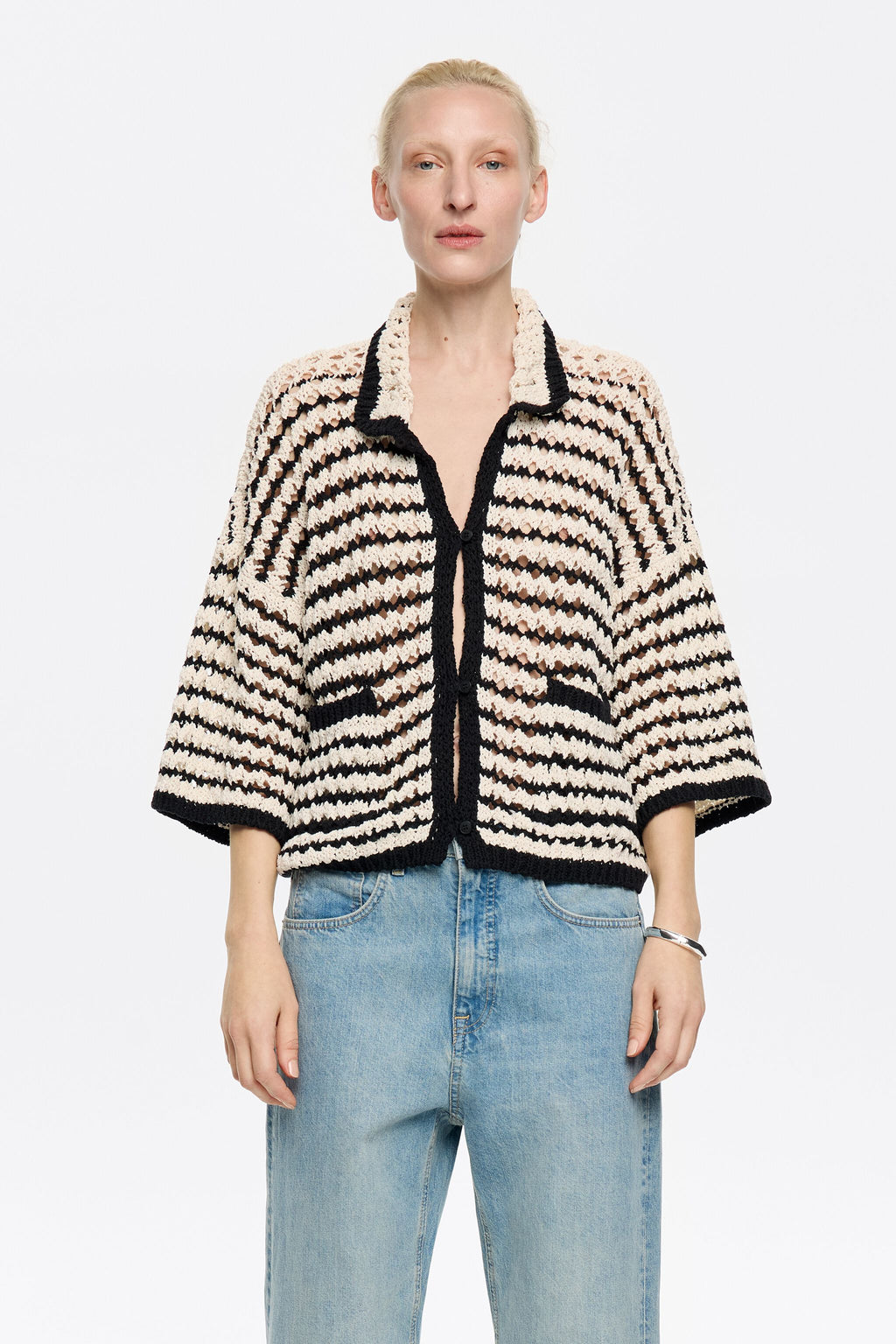 Striped cotton straight cardigan