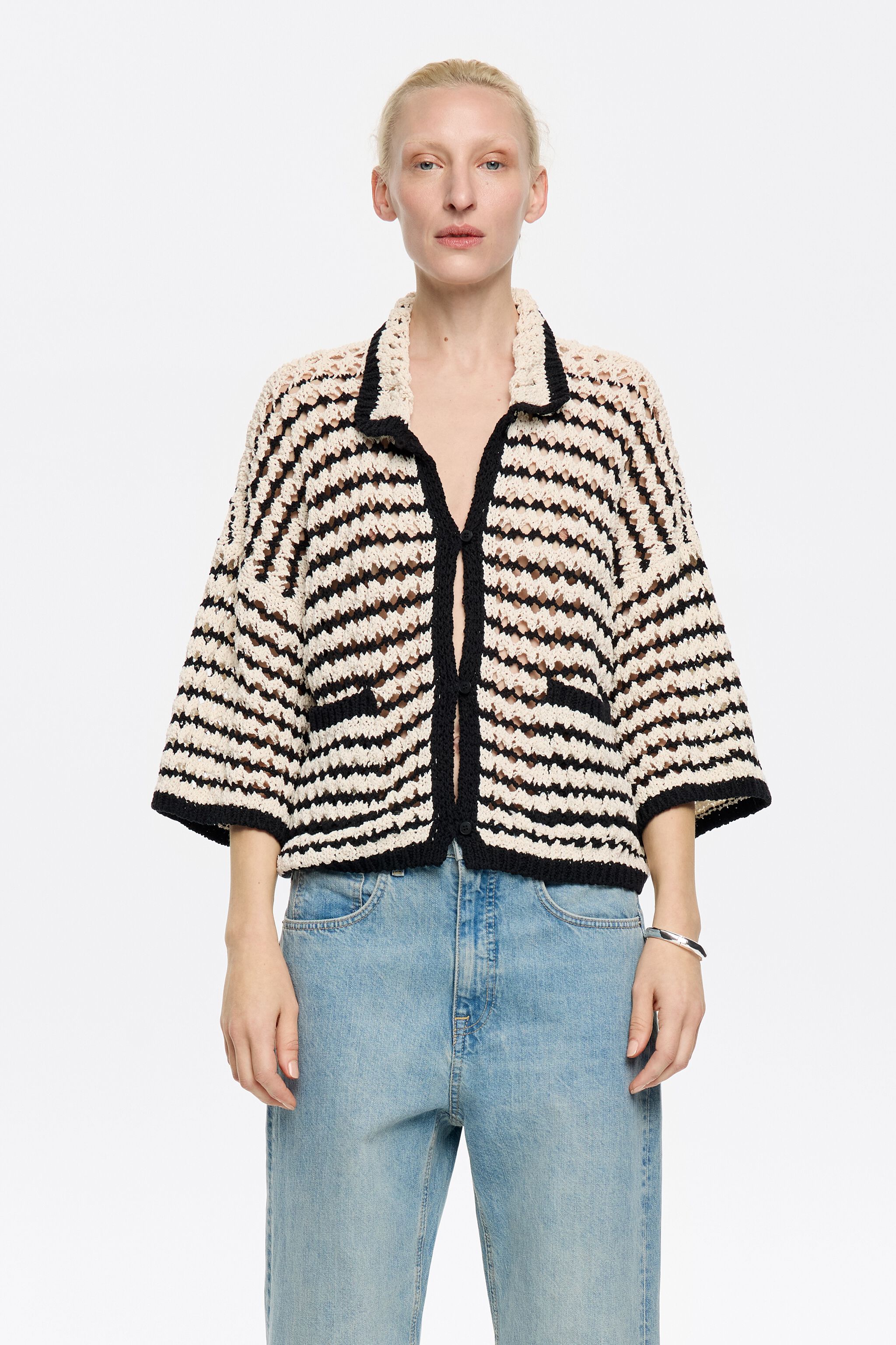 Striped cotton straight cardigan