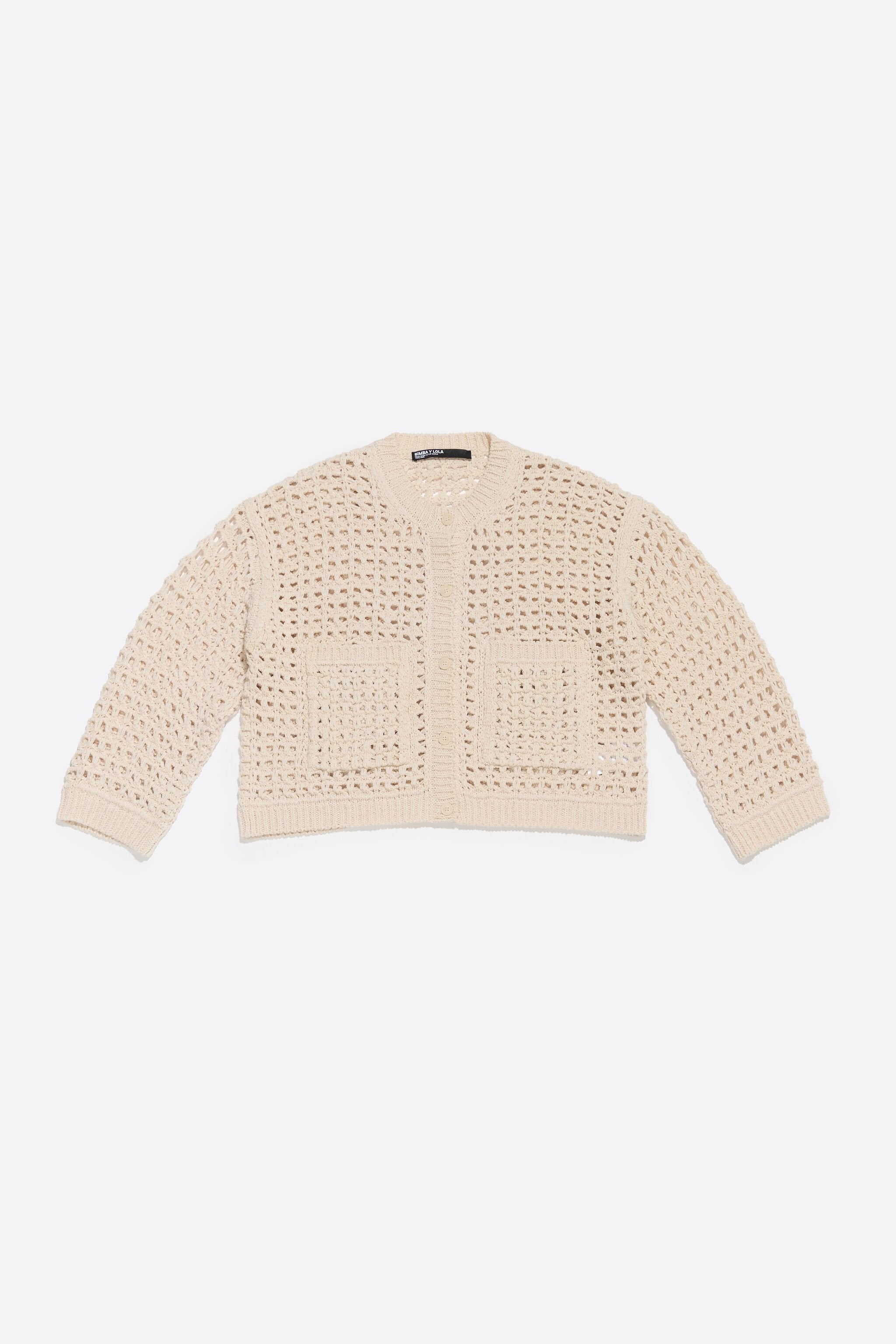 Beige straight openwork cardigan