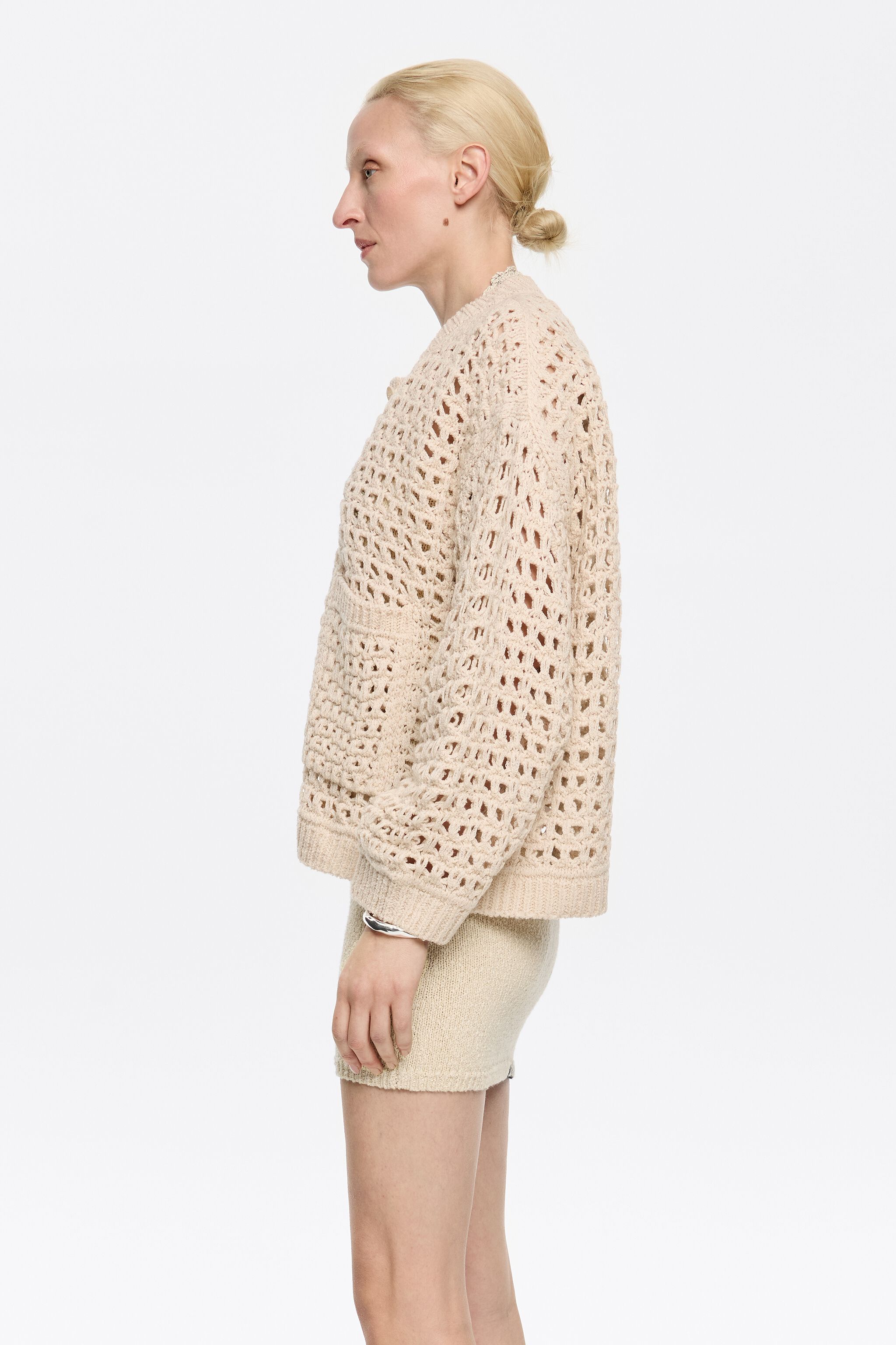 Beige straight openwork cardigan