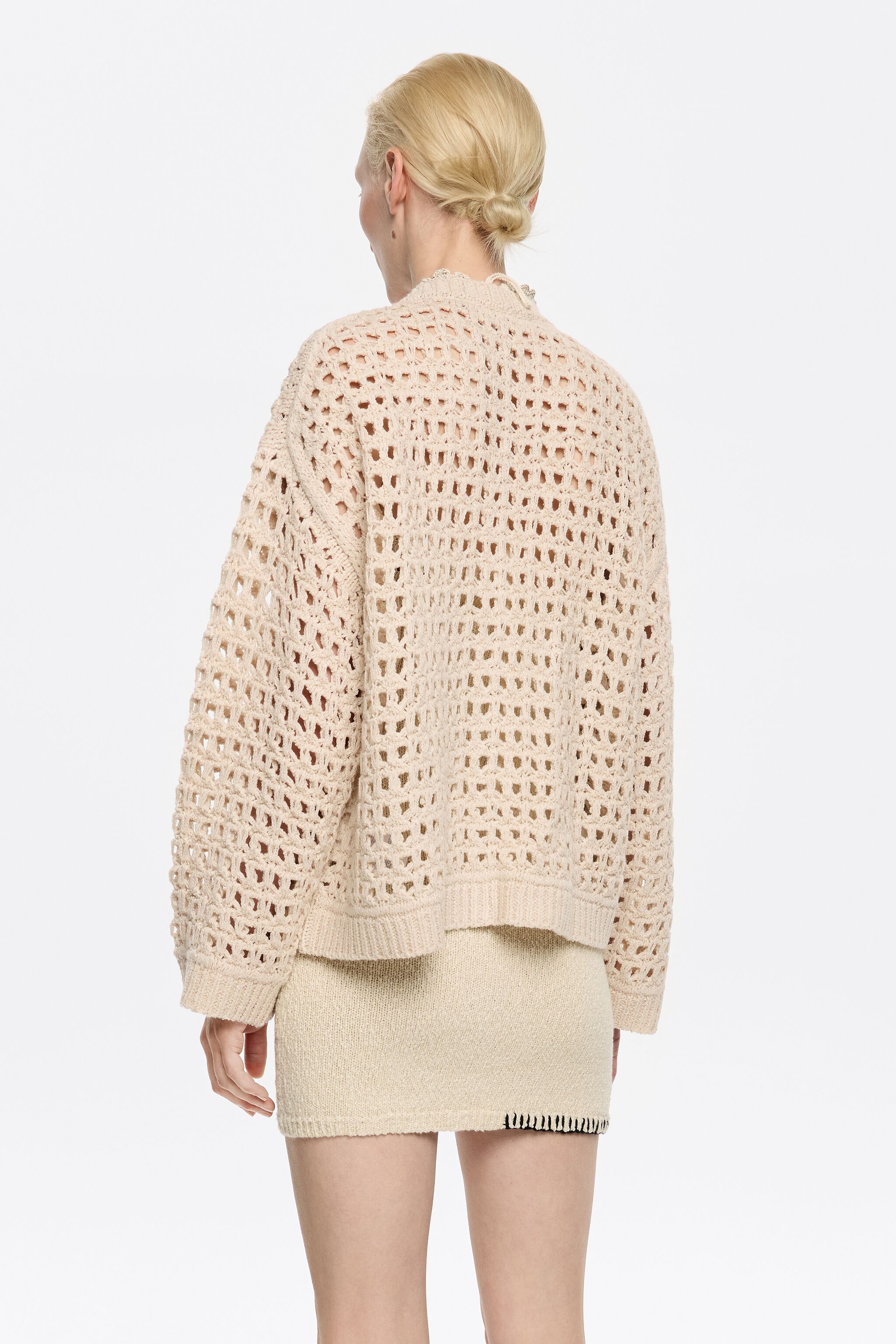 Beige straight openwork cardigan