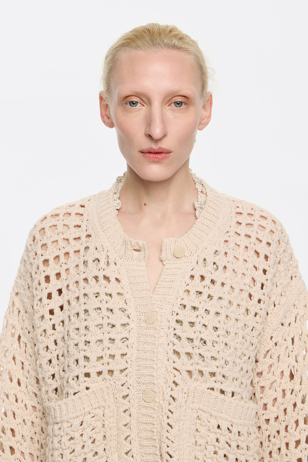 Beige straight openwork cardigan