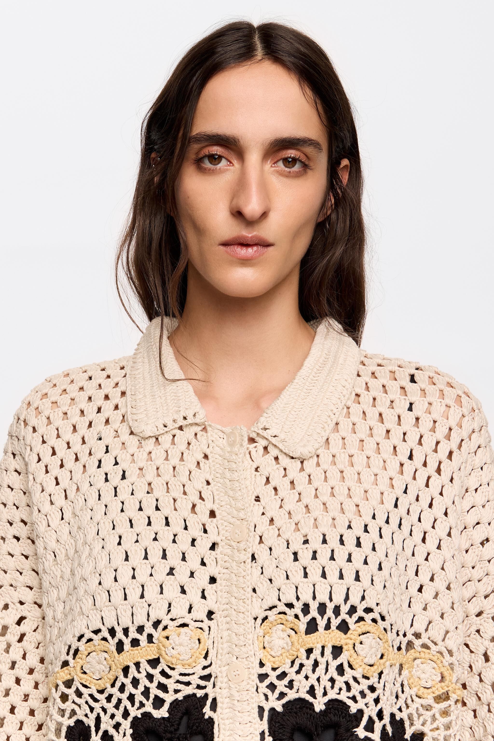 Beige oversize crochet cardigan