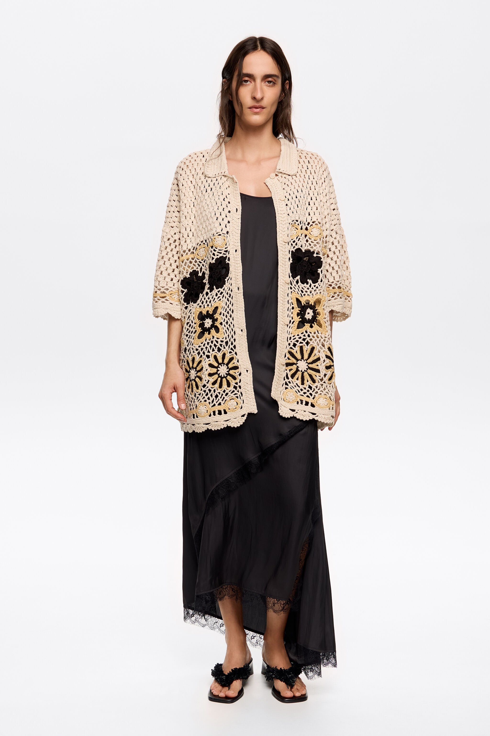 Beige oversize crochet cardigan
