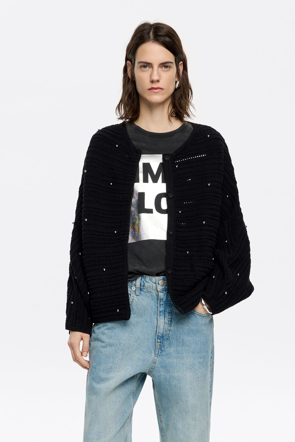 Black batwing sleeve cardigan