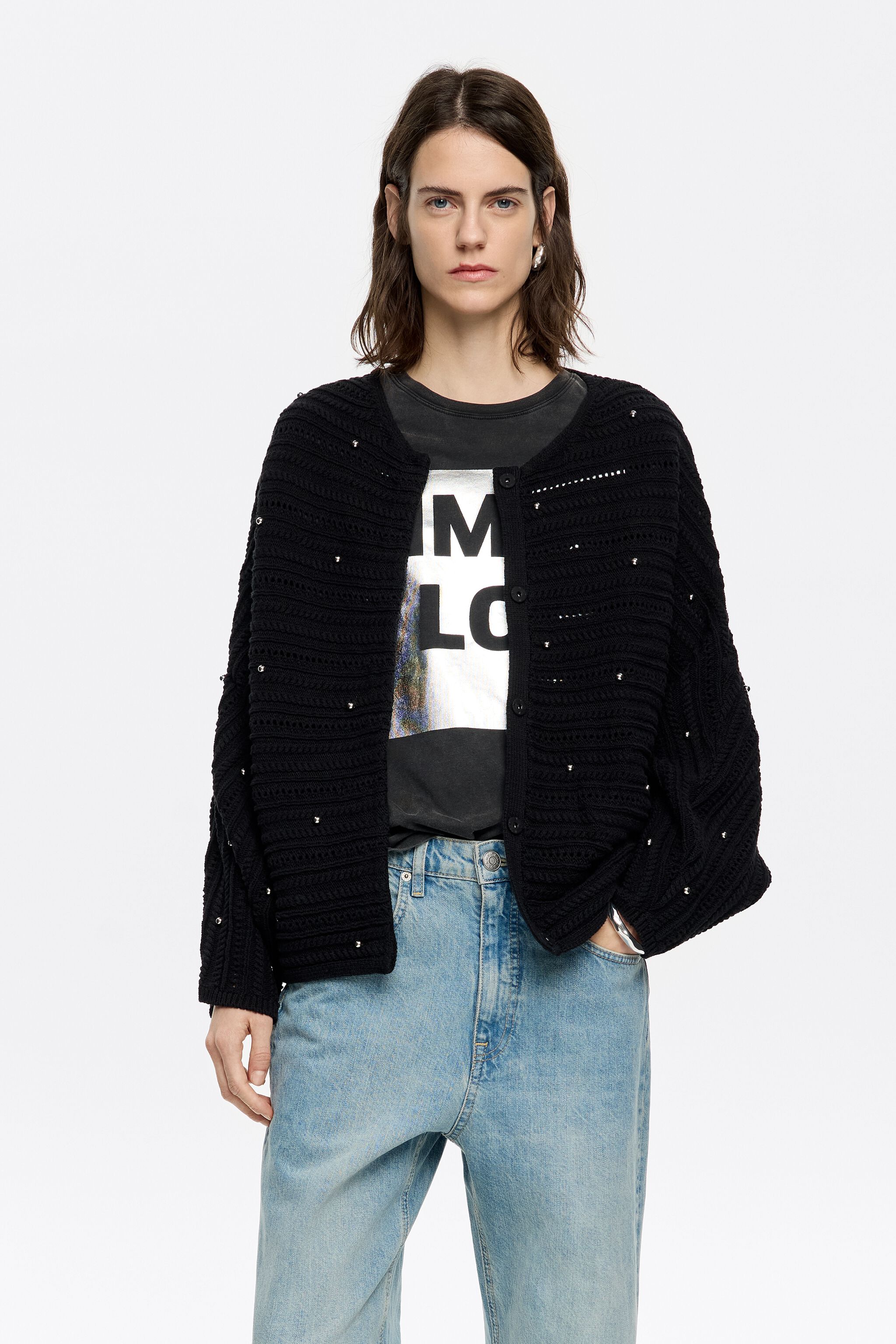 Black batwing sleeve cardigan