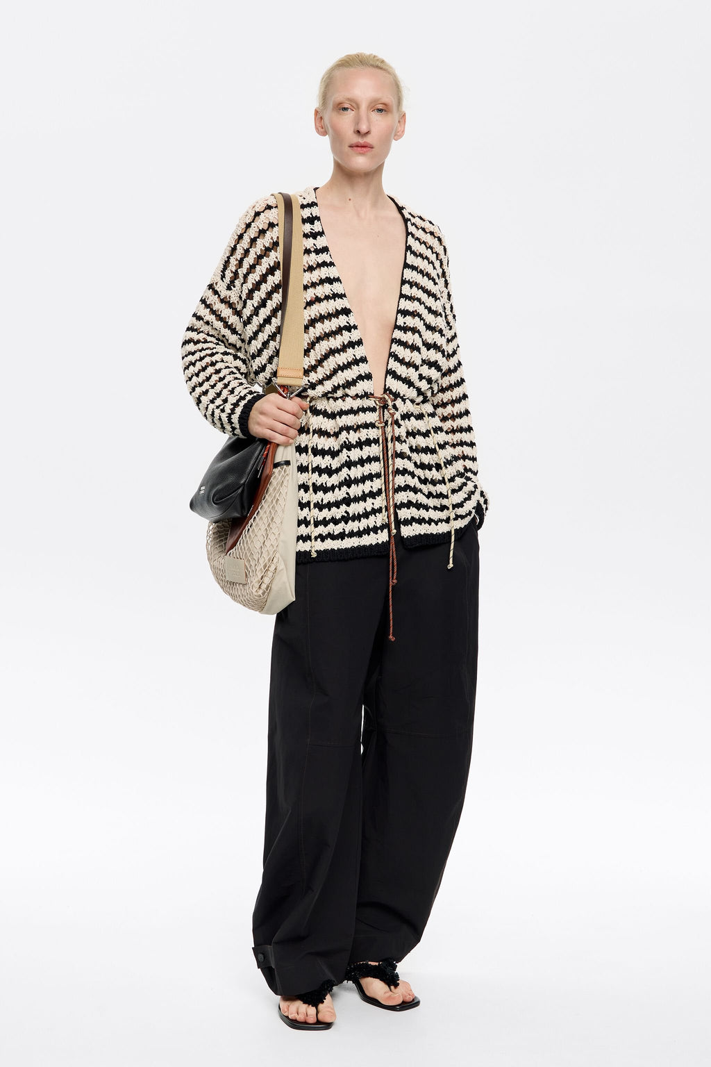 Striped cardigan with adjustable waist