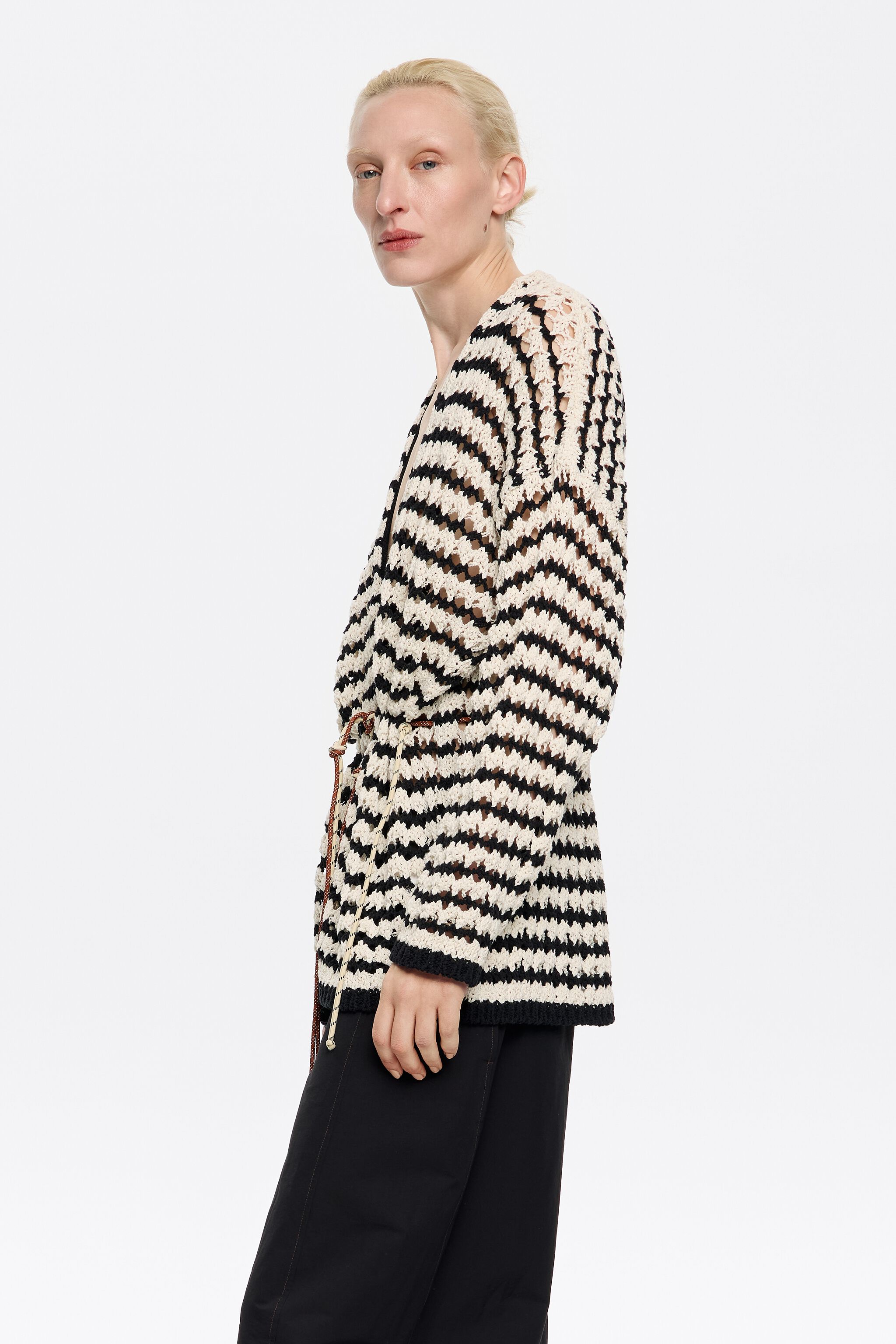 Striped cardigan with adjustable waist