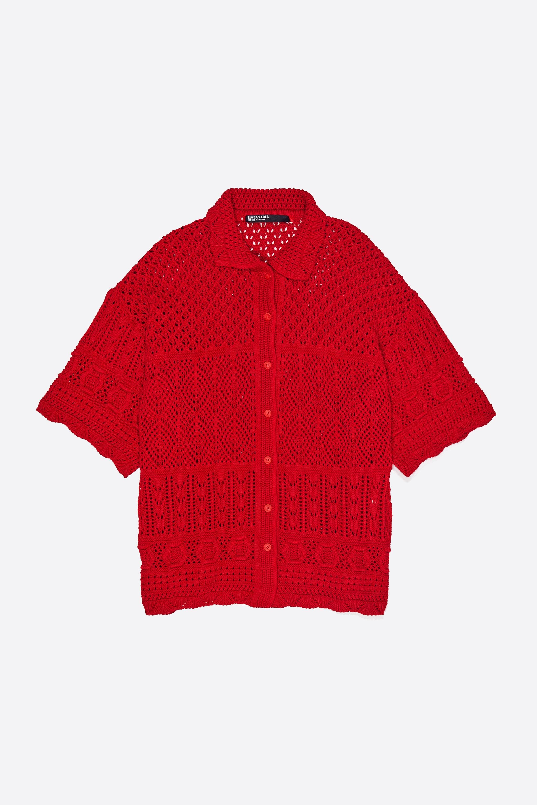 Red oversize crochet cardigan