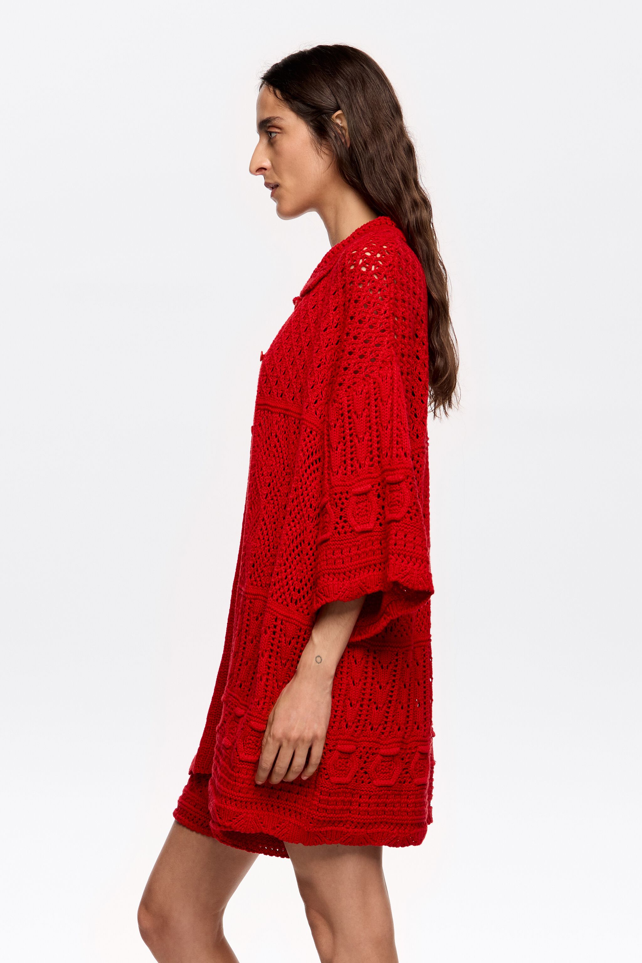 Red oversize crochet cardigan
