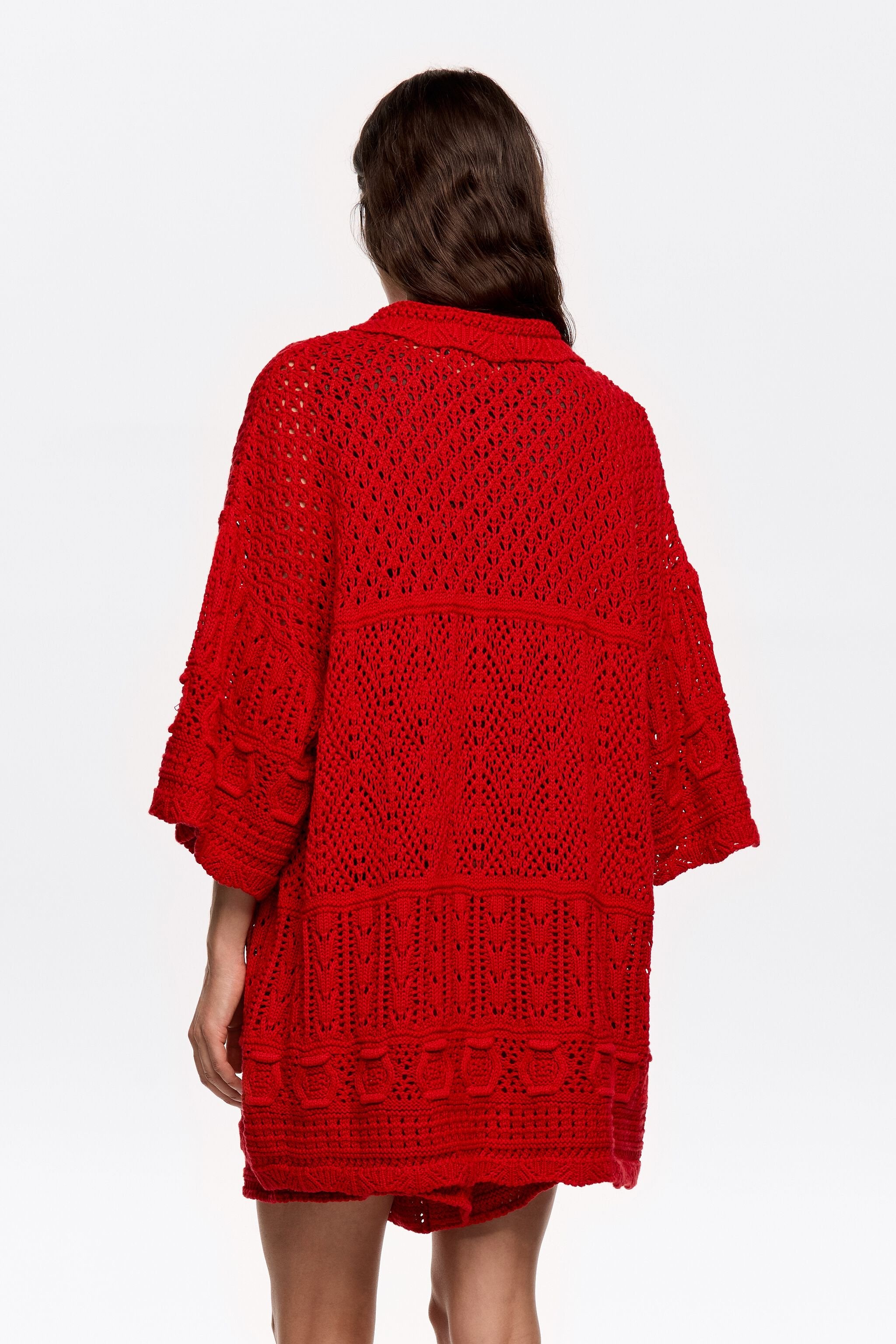 Red oversize crochet cardigan