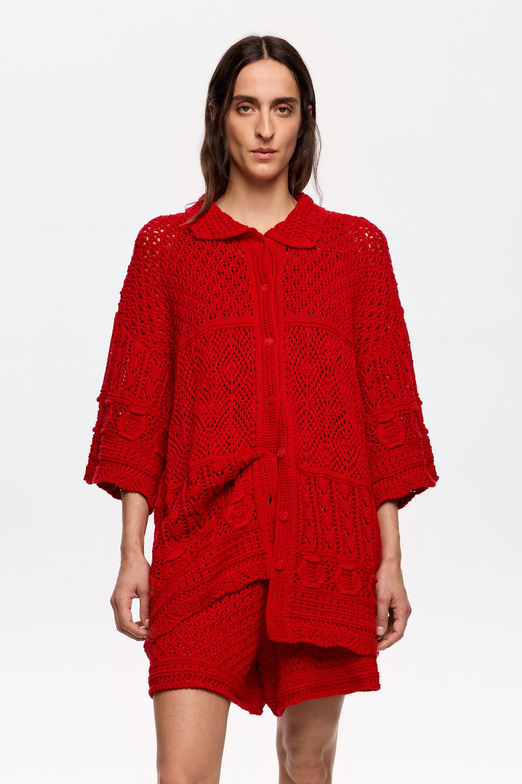 Red oversize crochet cardigan