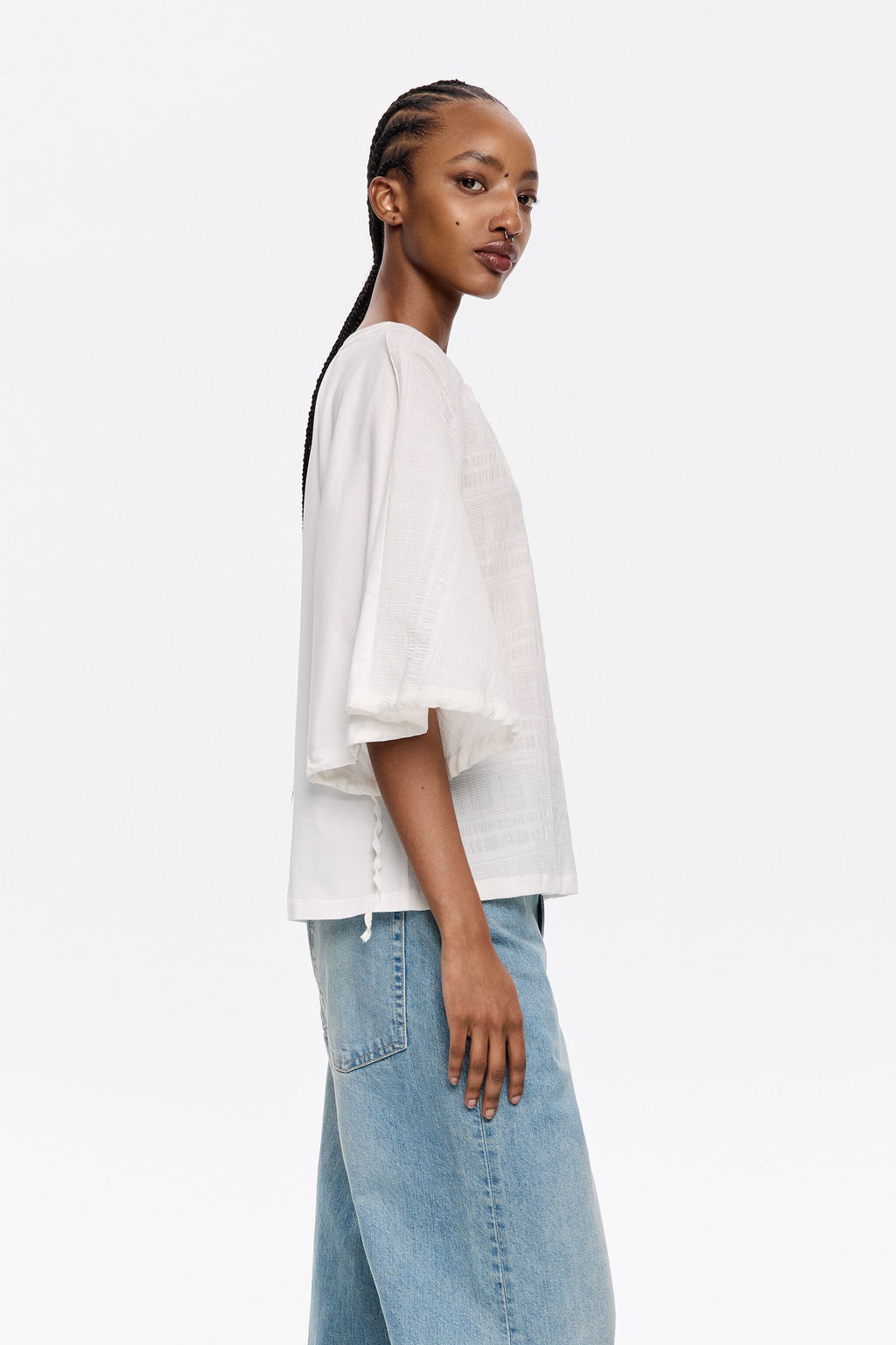 Ivory cotton two-fabric T-shirt