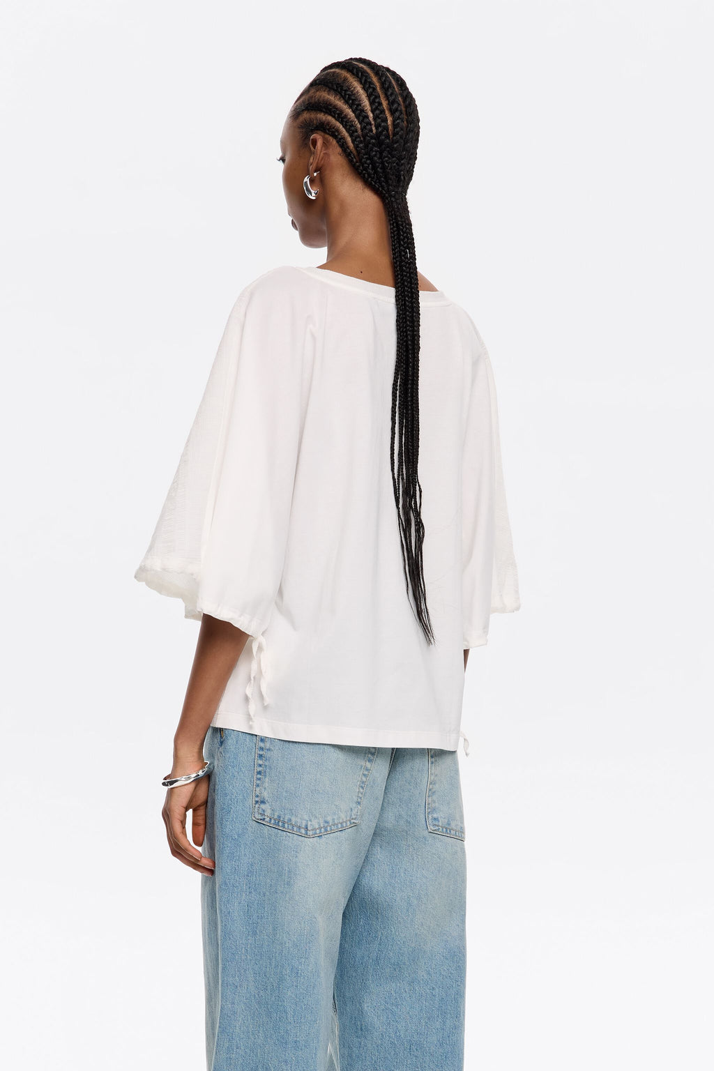 Ivory cotton two-fabric T-shirt