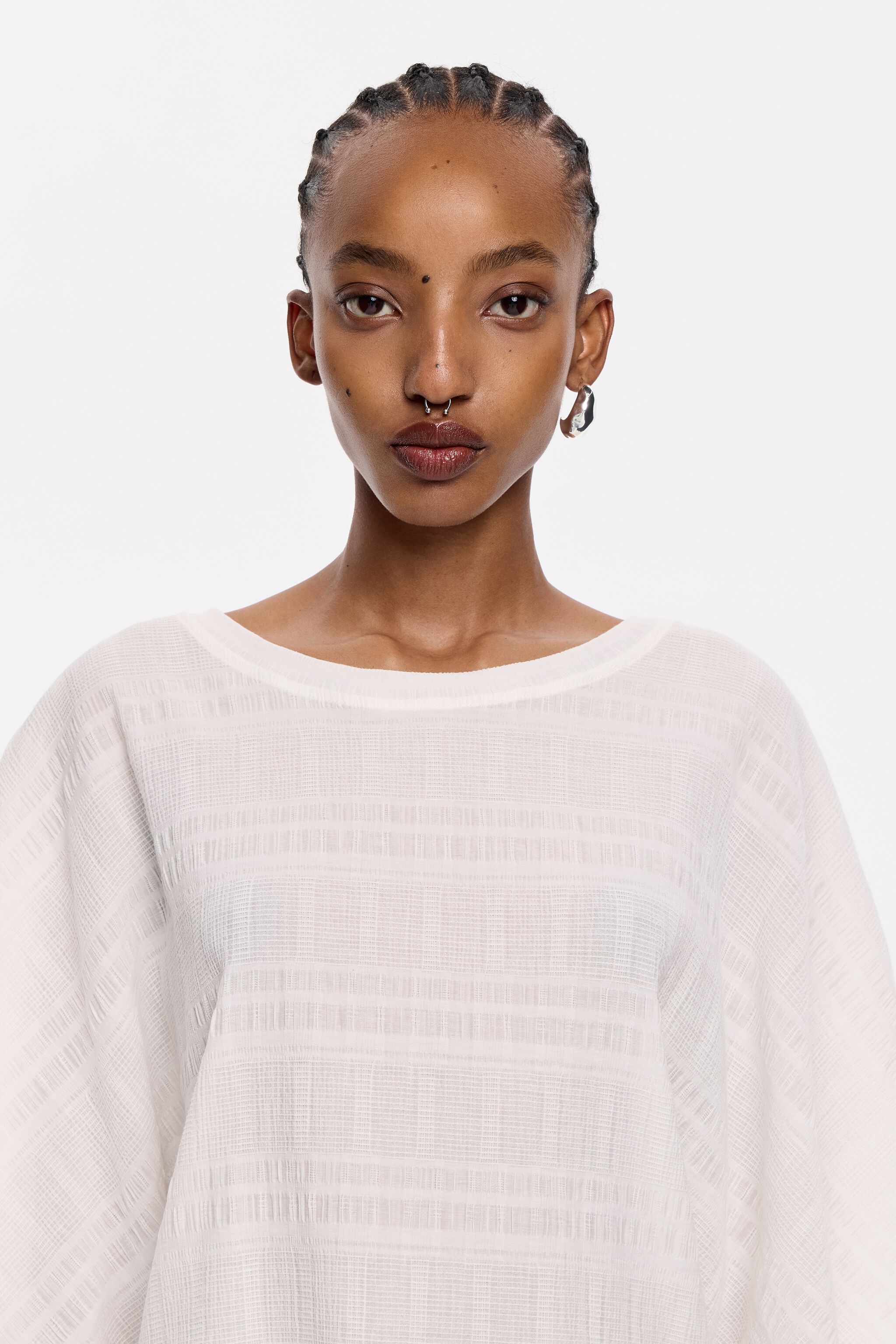 Ivory cotton two-fabric T-shirt