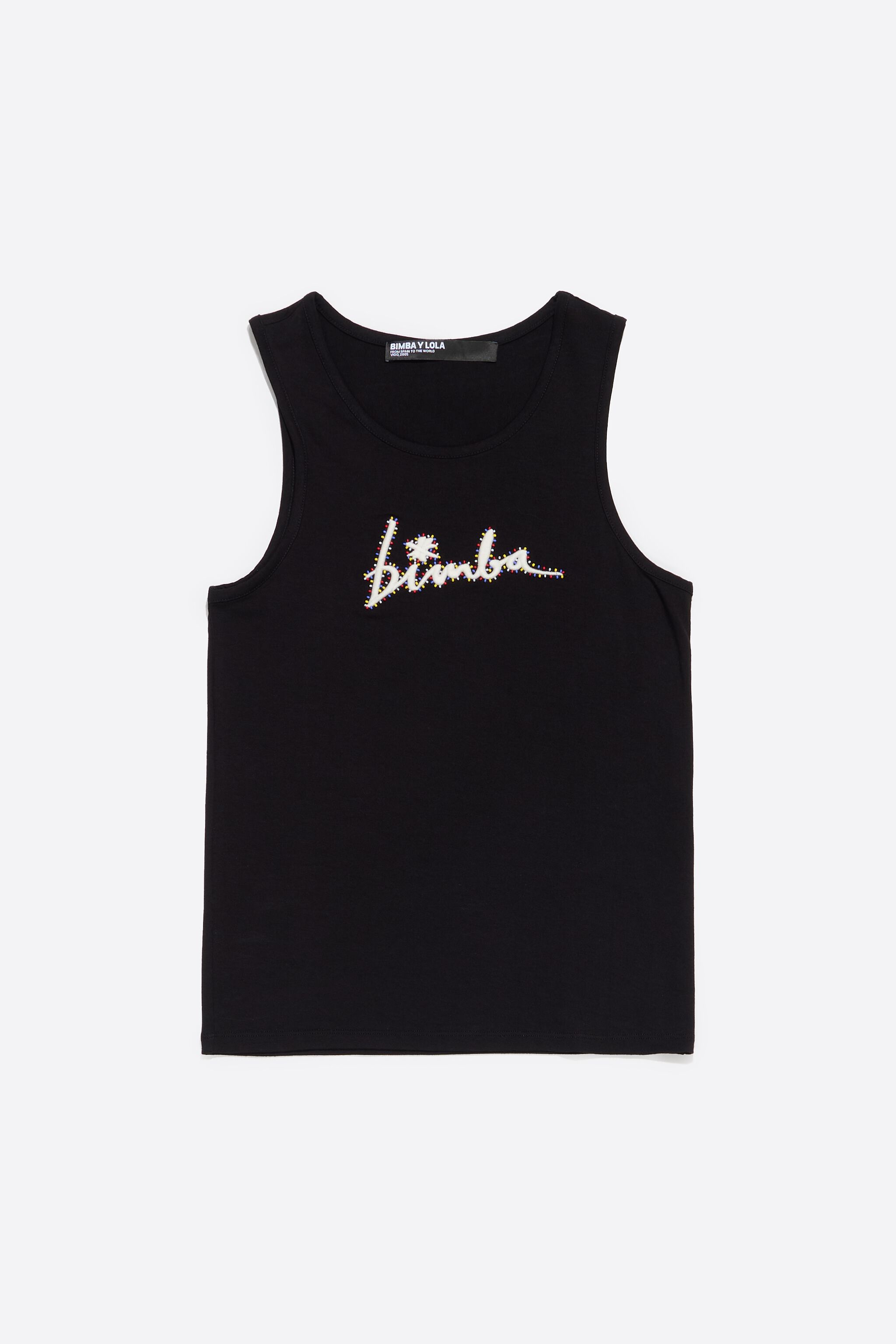 Black logo T-shirt with beads