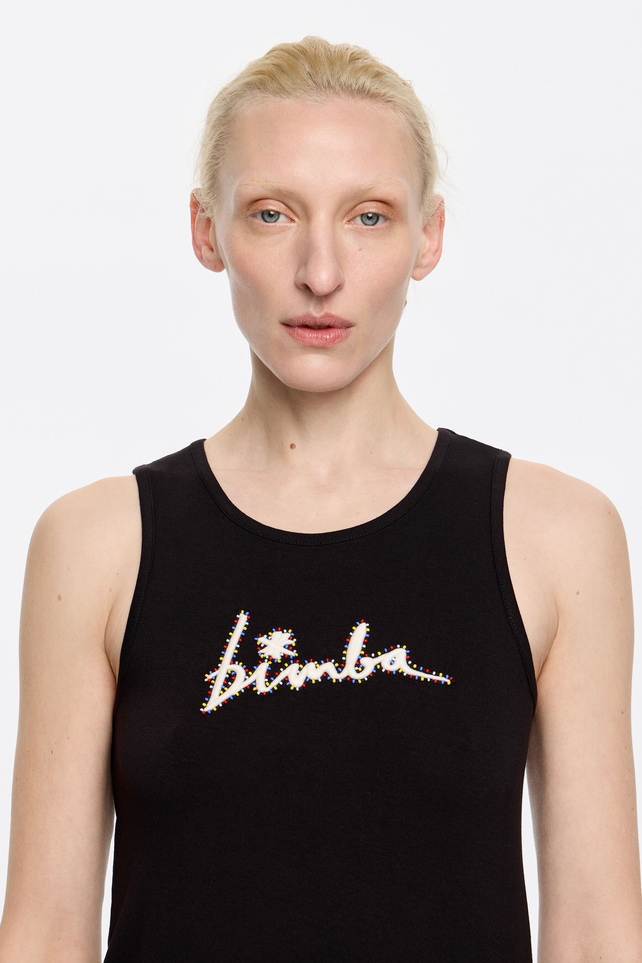 Black logo T-shirt with beads