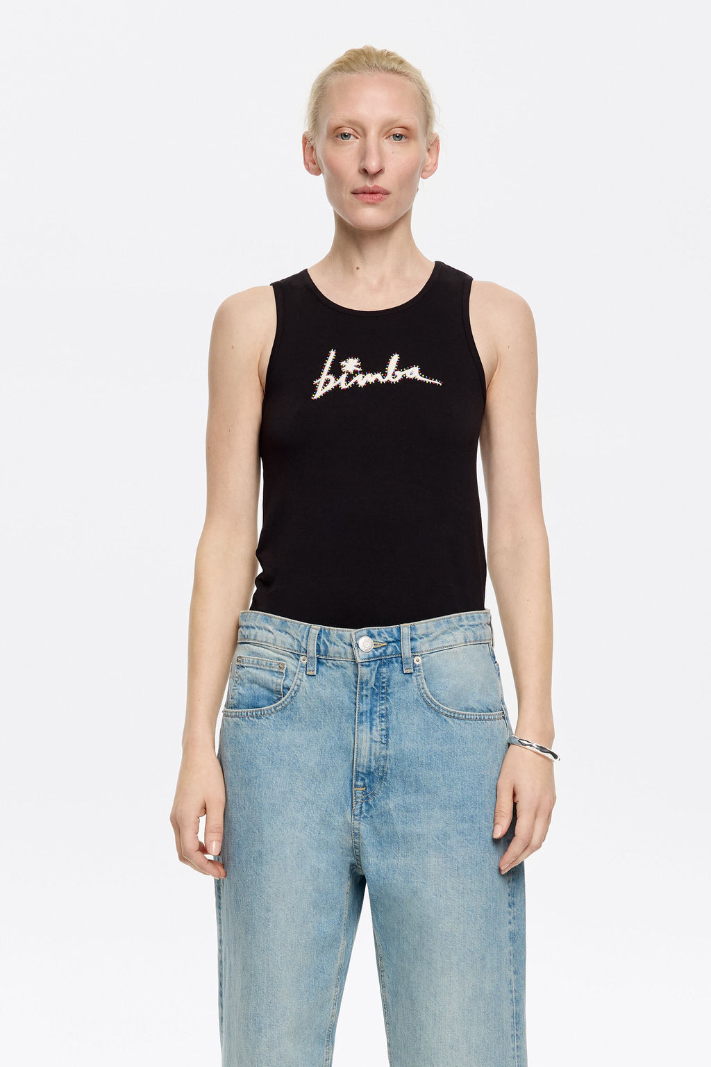 Black logo T-shirt with beads