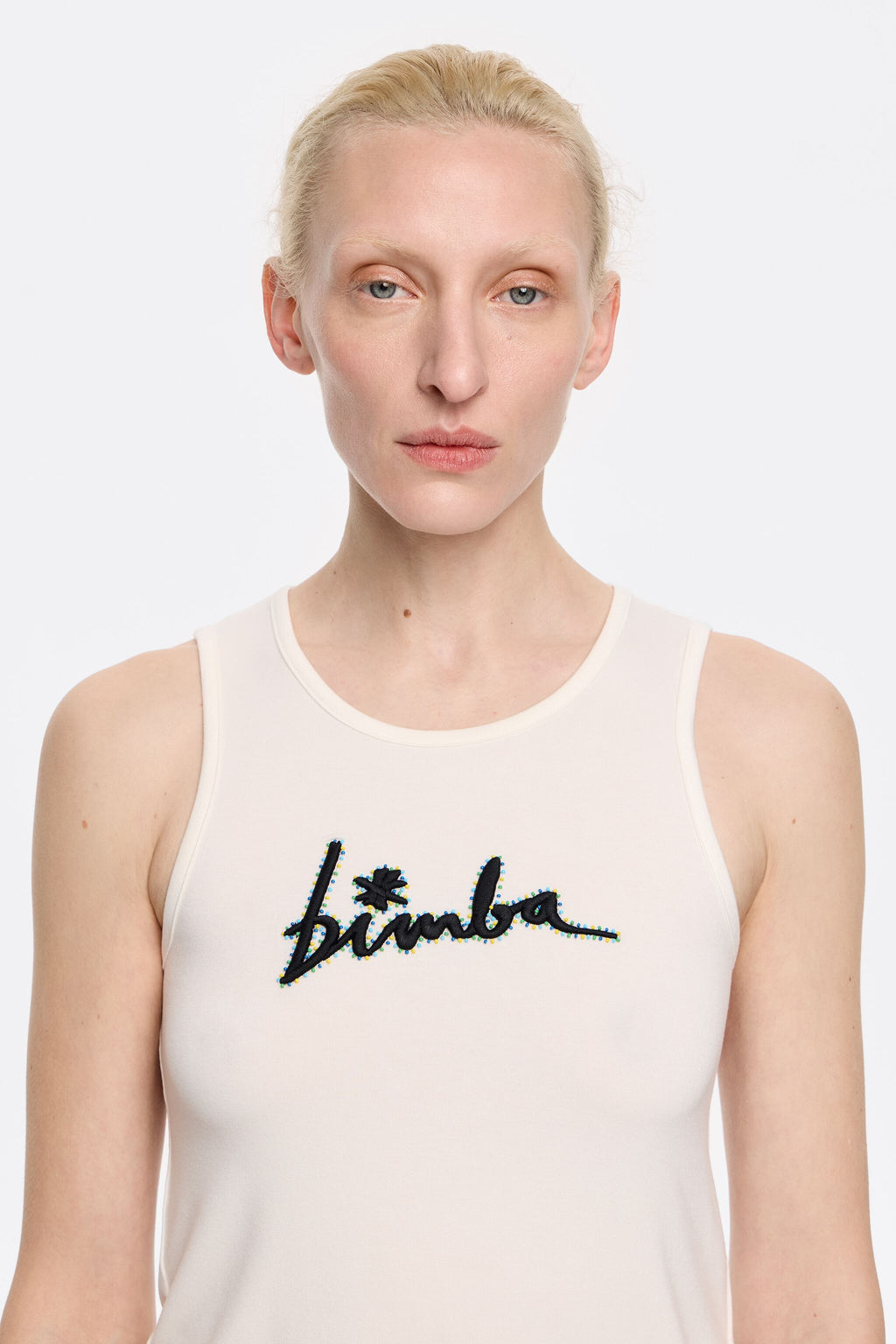 Ivory logo T-shirt with beads