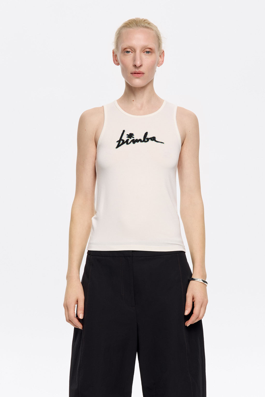 Ivory logo T-shirt with beads