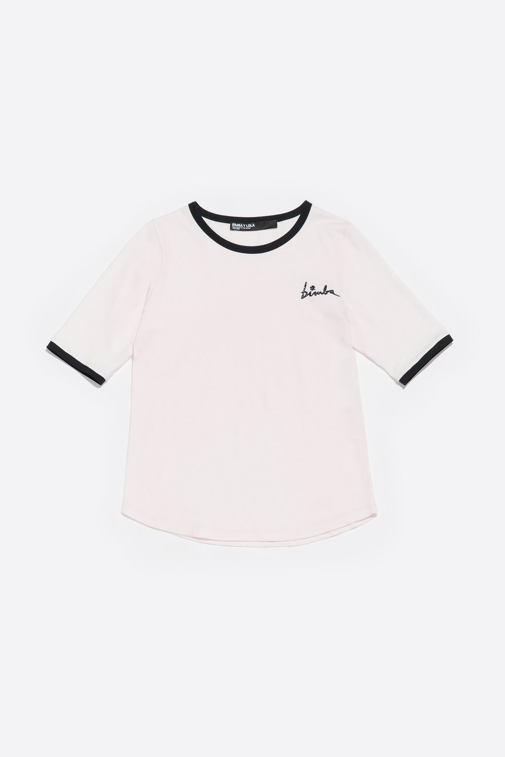 Ivory fitted T-shirt with piping