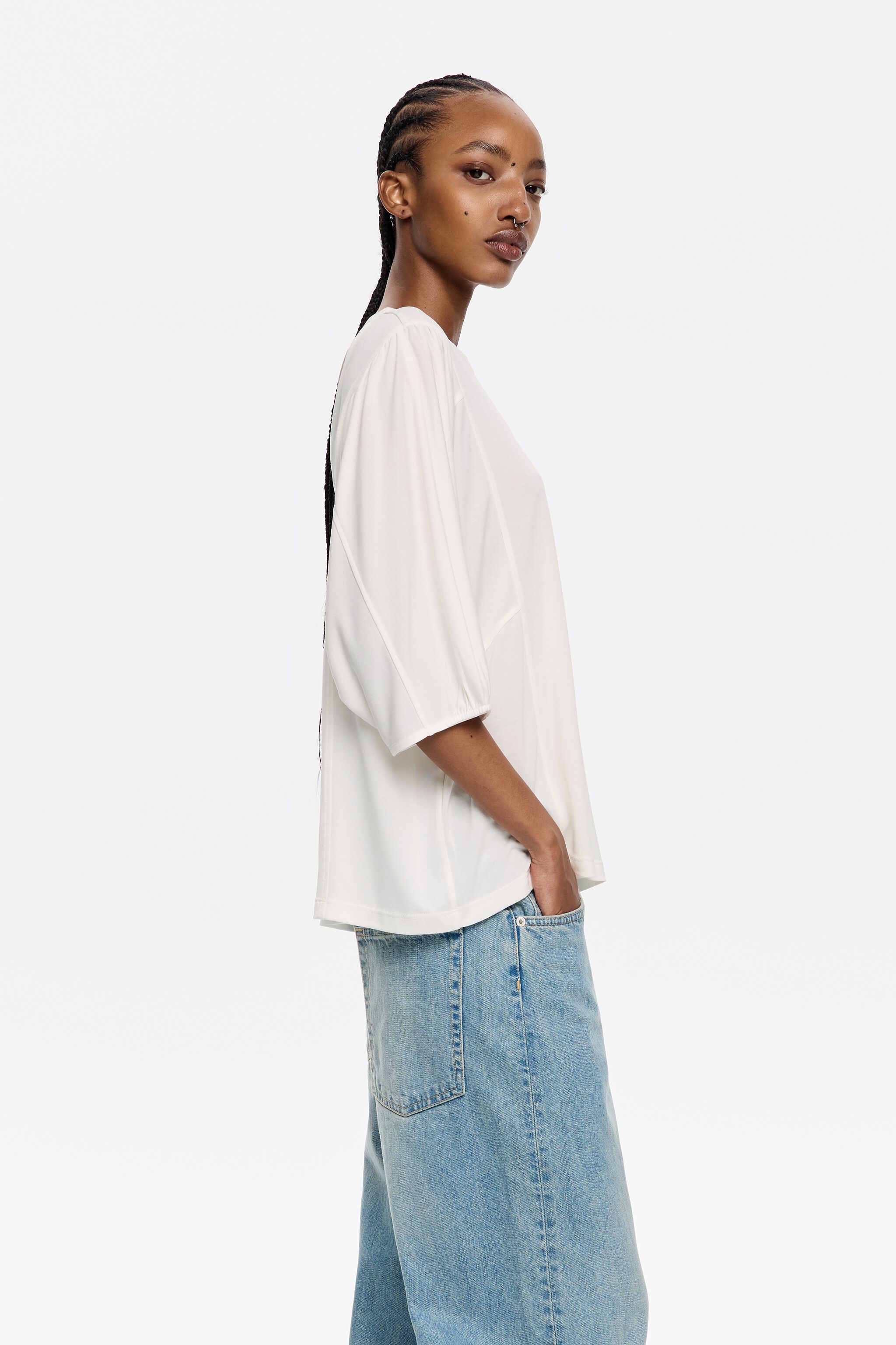 Ivory fluid straight T-shirt