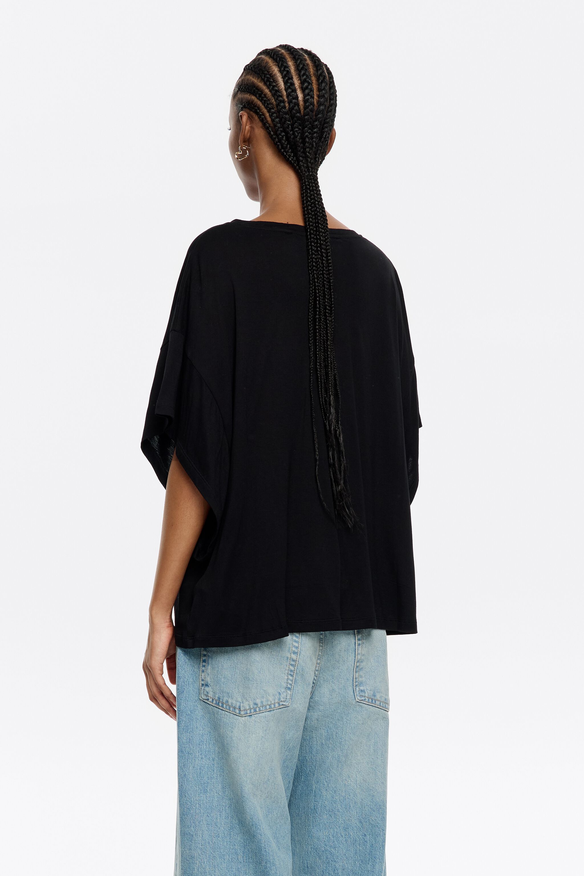 Black viscose straight T-shirt