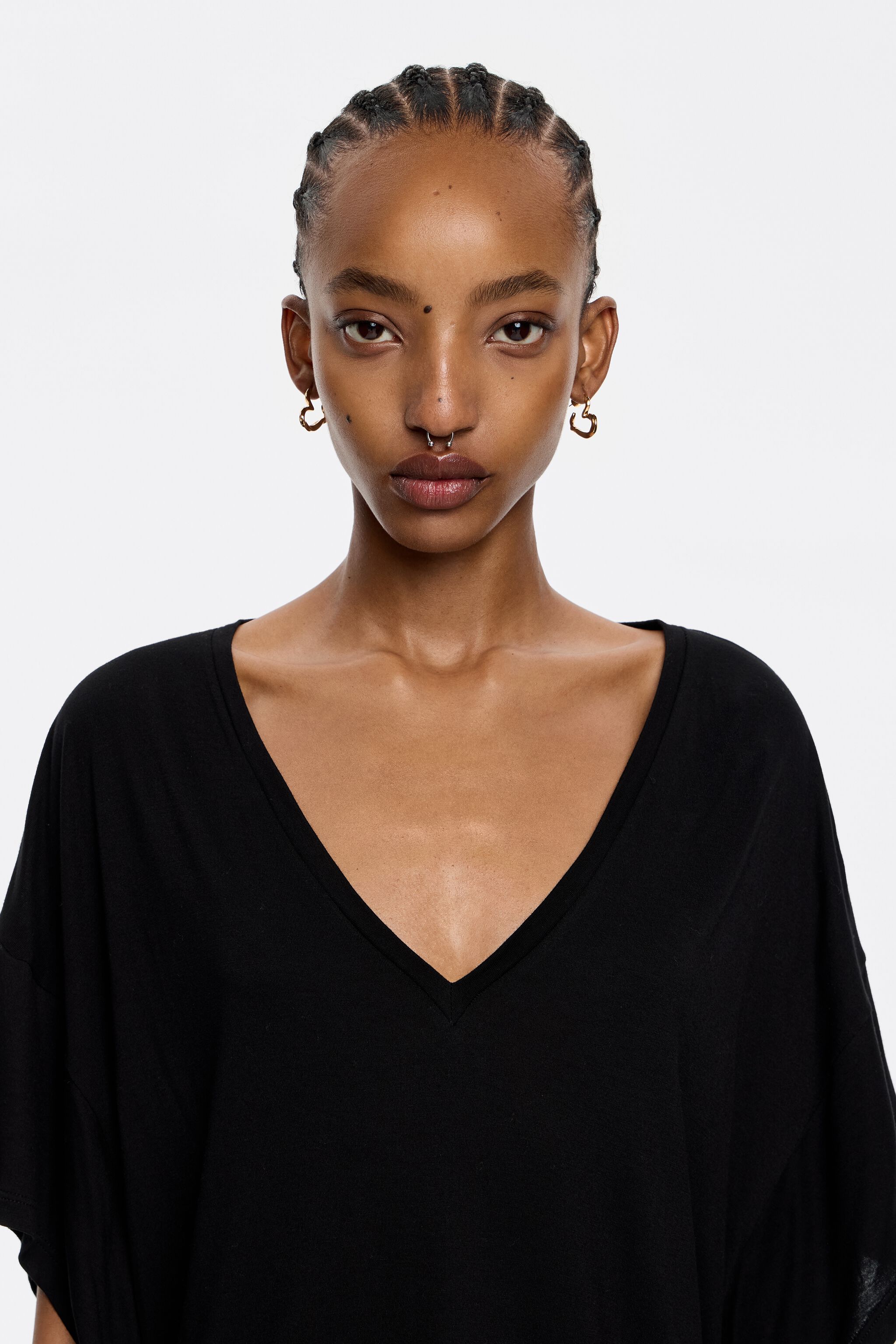 Black viscose straight T-shirt