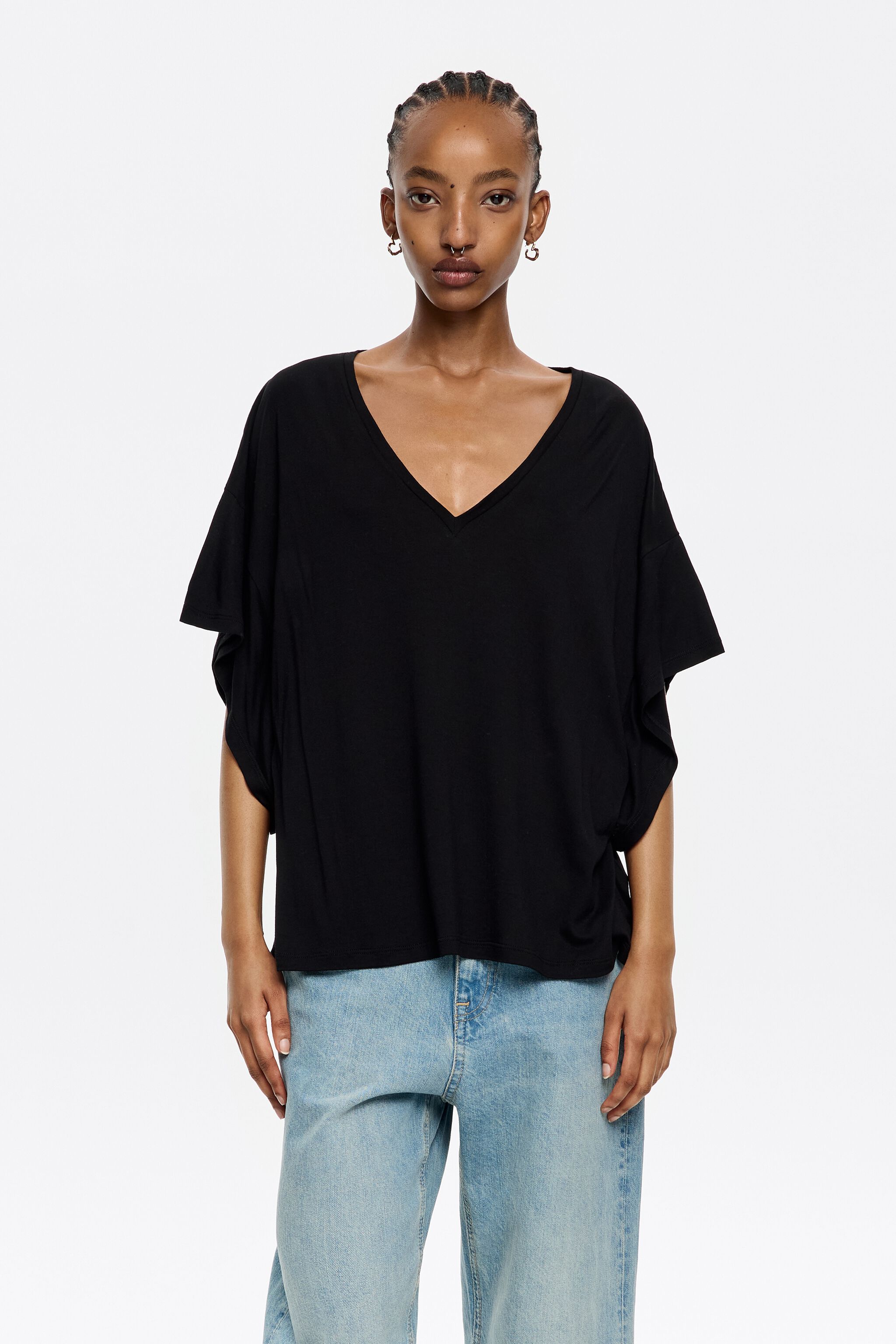 Black viscose straight T-shirt