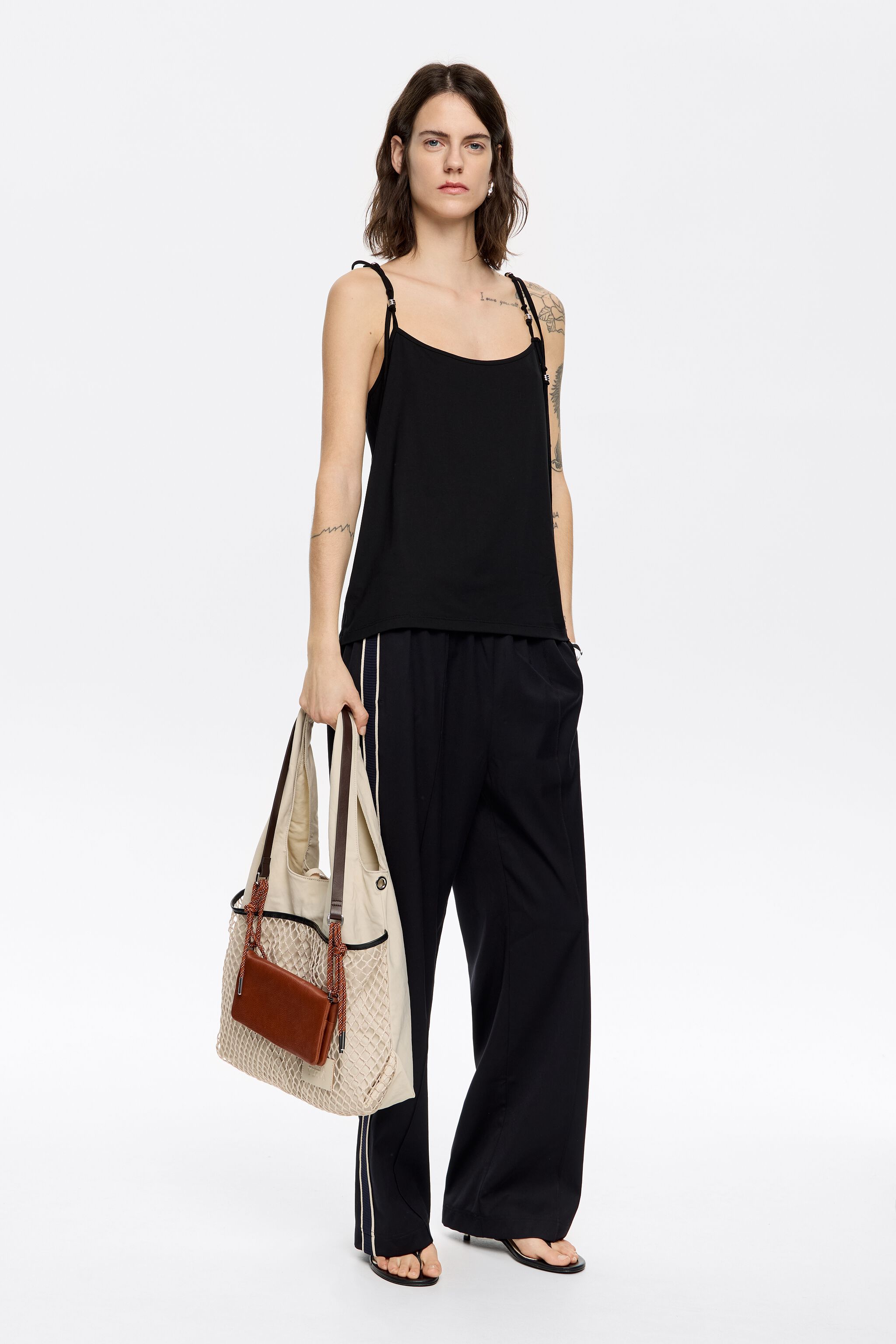 Black metallic hoop straps vest top