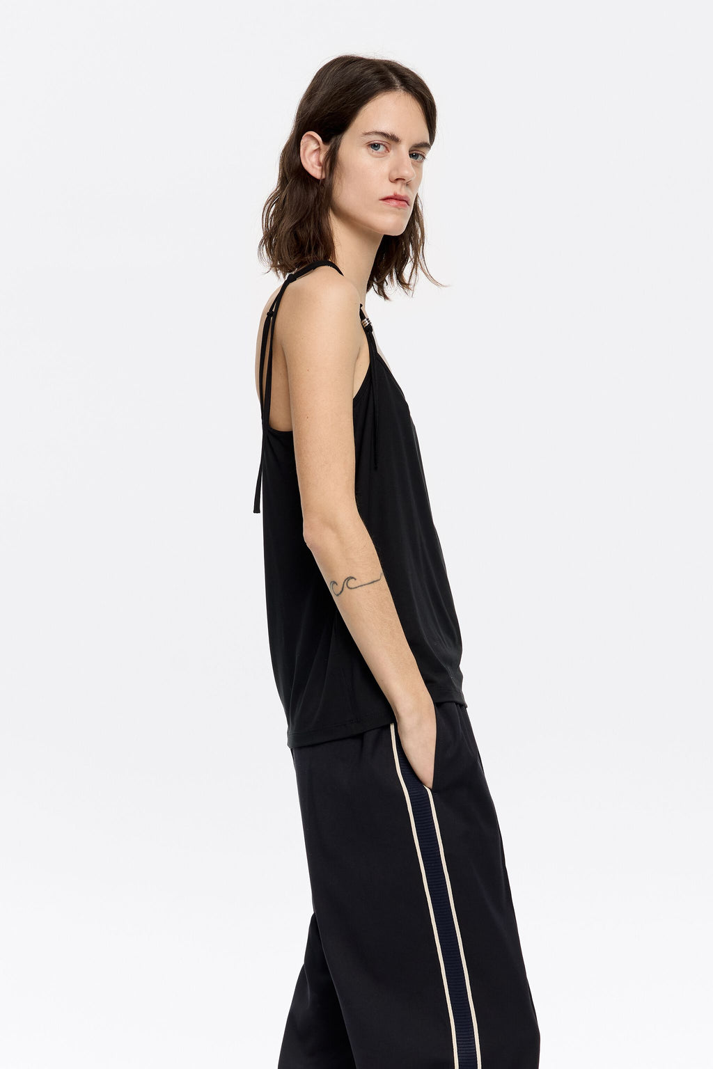 Black metallic hoop straps vest top