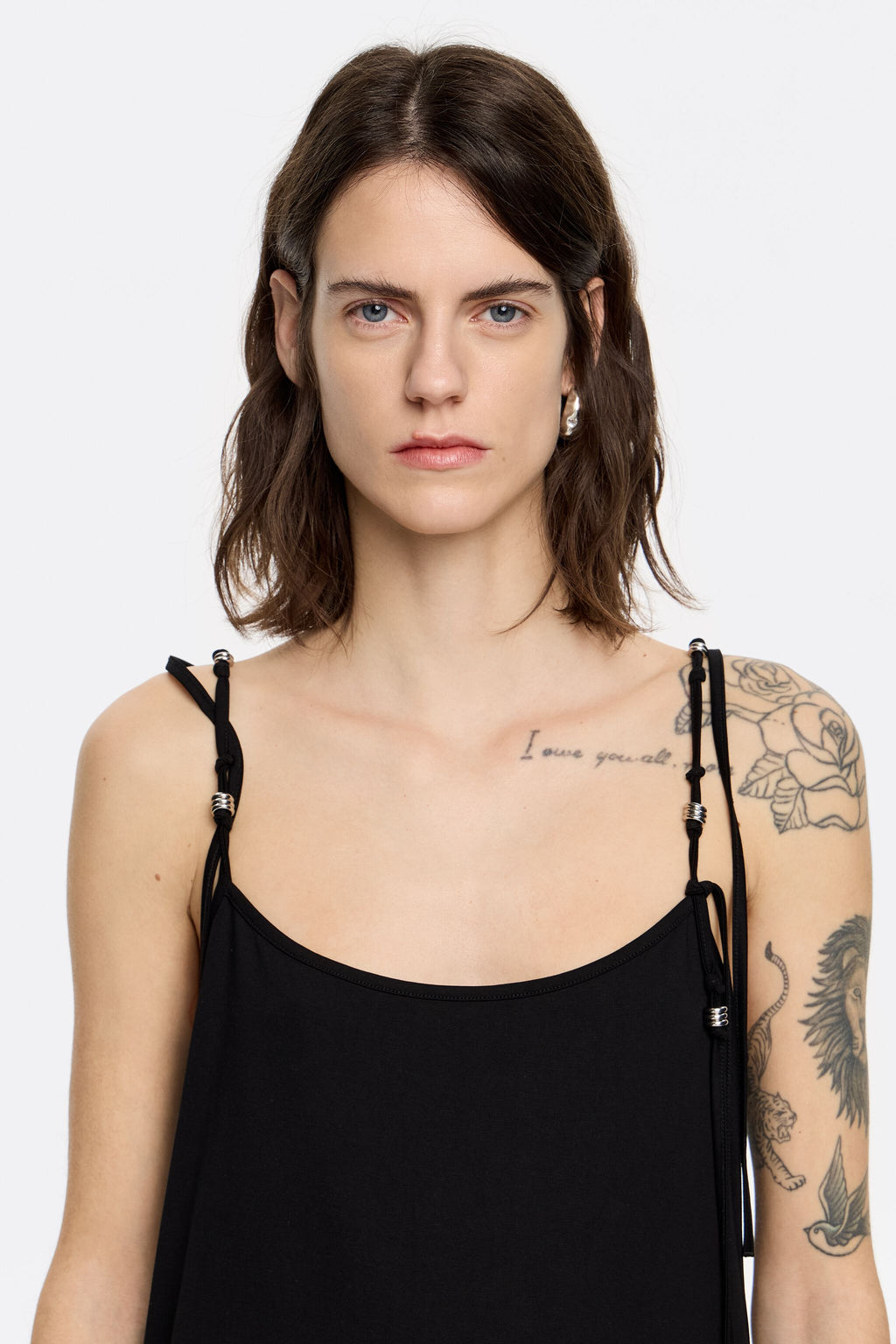 Black metallic hoop straps vest top