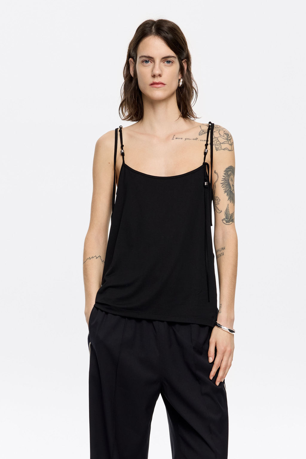 Black metallic hoop straps vest top