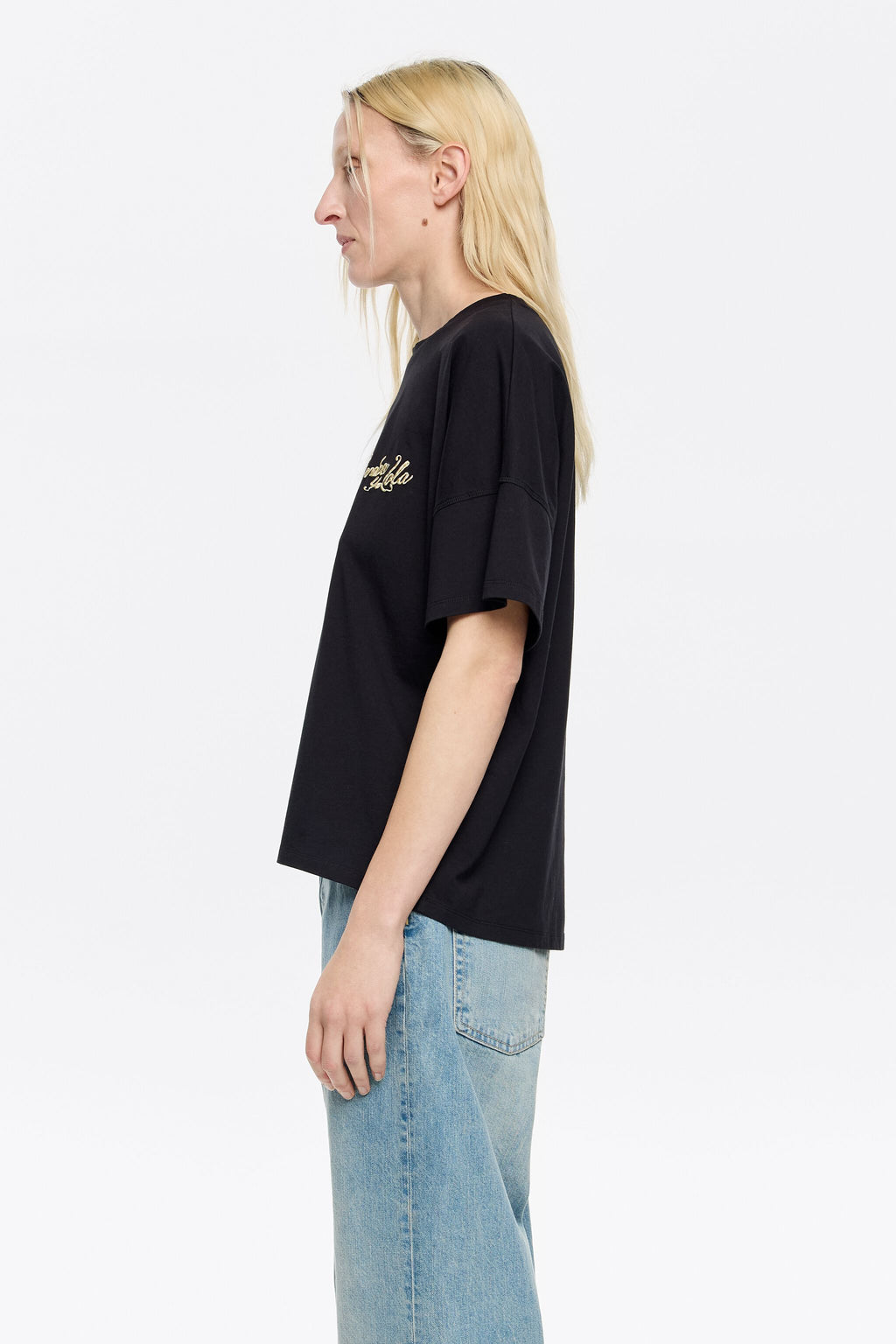 Black embroidered logo boxy T-shirt