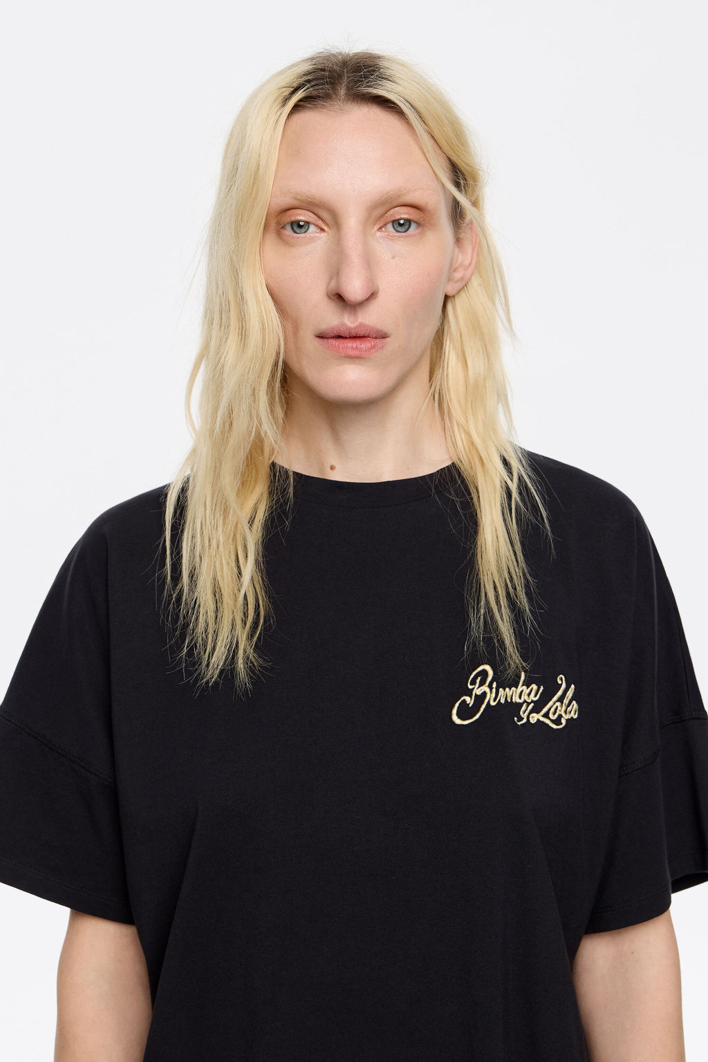 Black embroidered logo boxy T-shirt